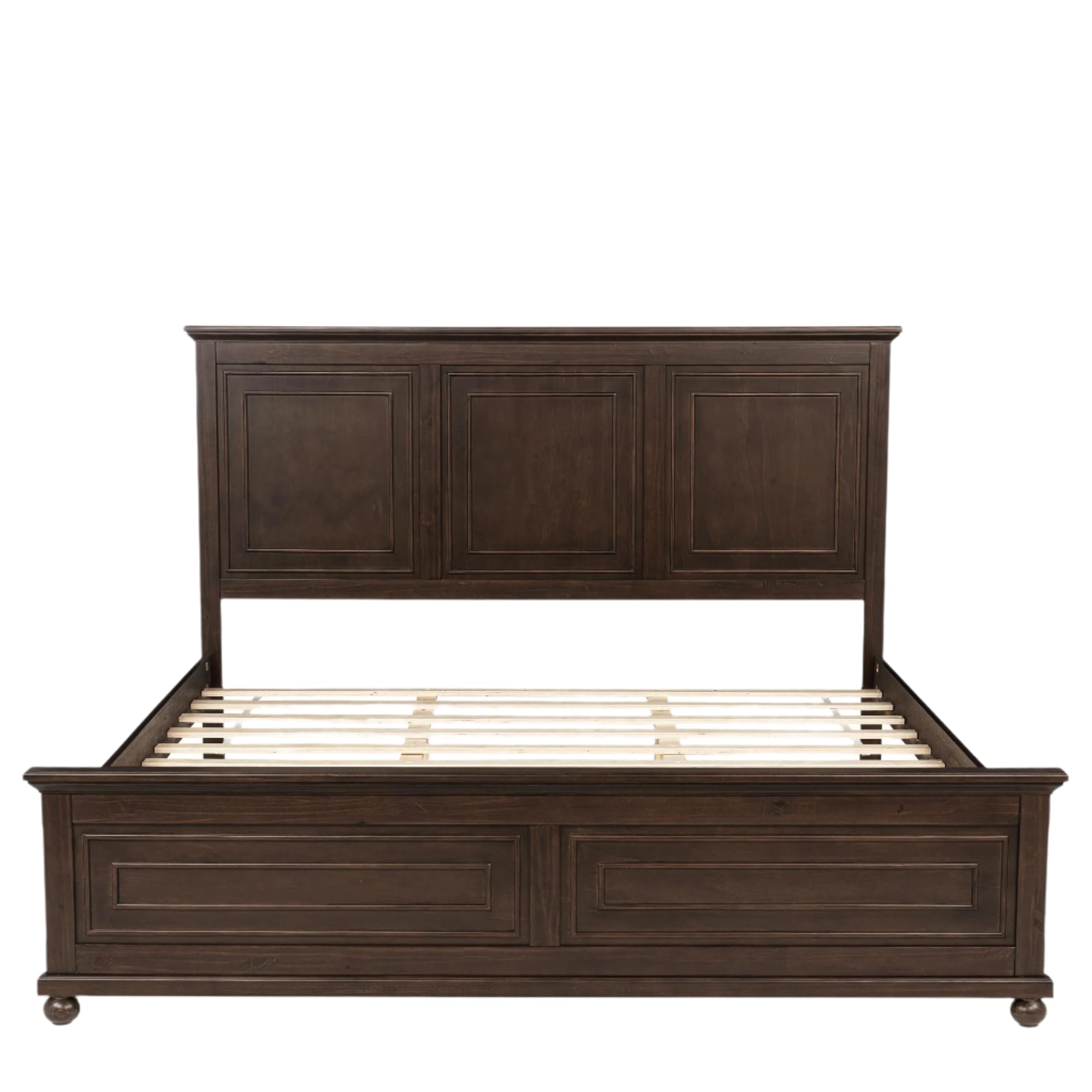 King Size Platform Bed with Tall Headboard & Footboard, Pinewood King Bed Frame