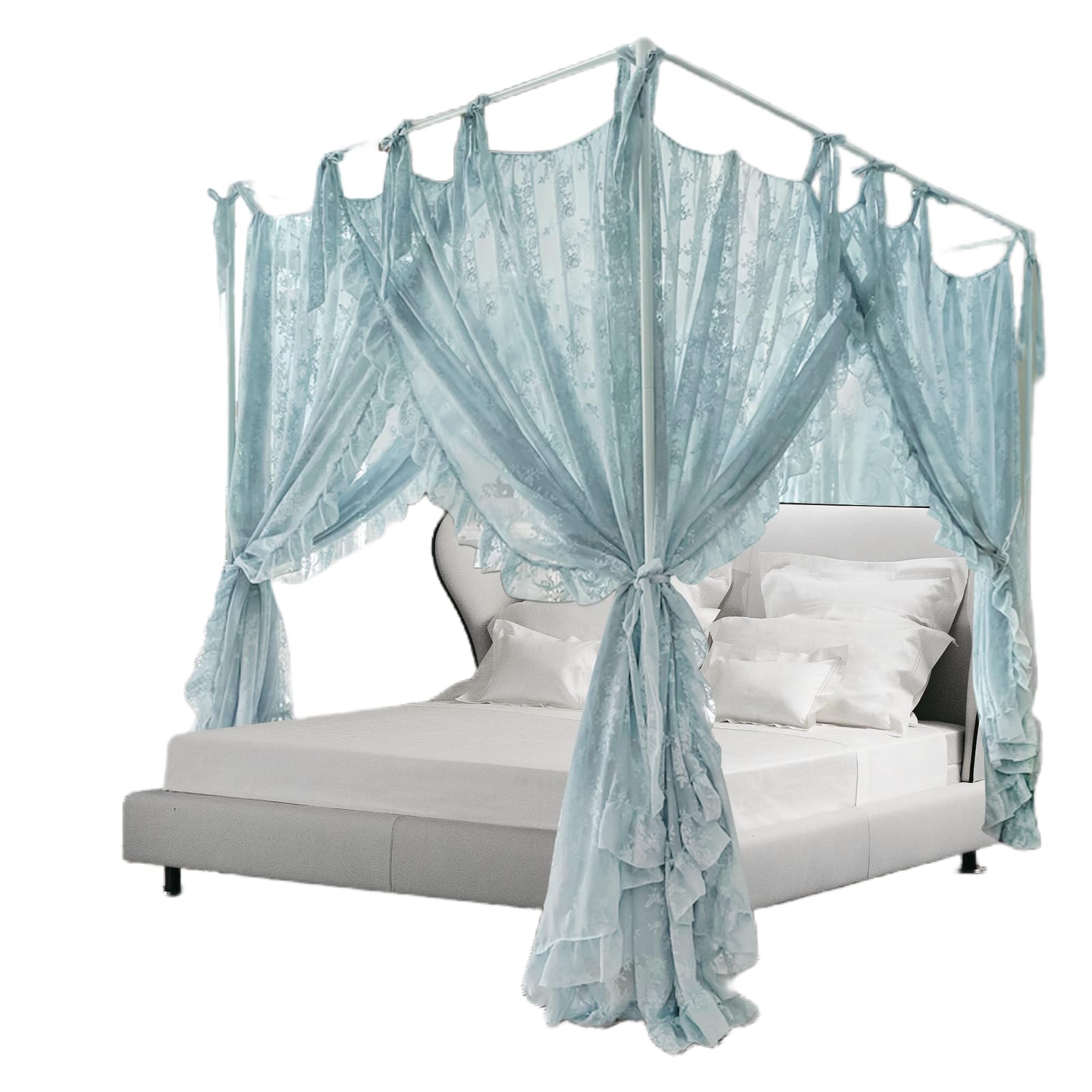 Elegant Lace Canopy Bed Curtain 4 Corners Princess Soft Bed Canopy Scarf