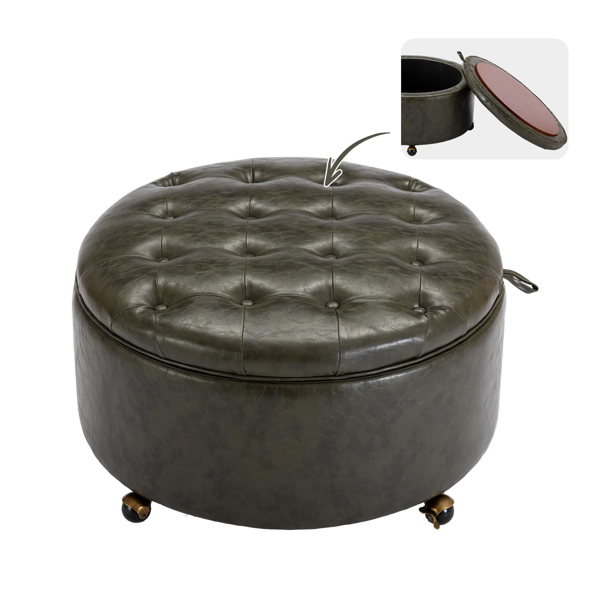 Round Storage Ottoman with Reversible Tray