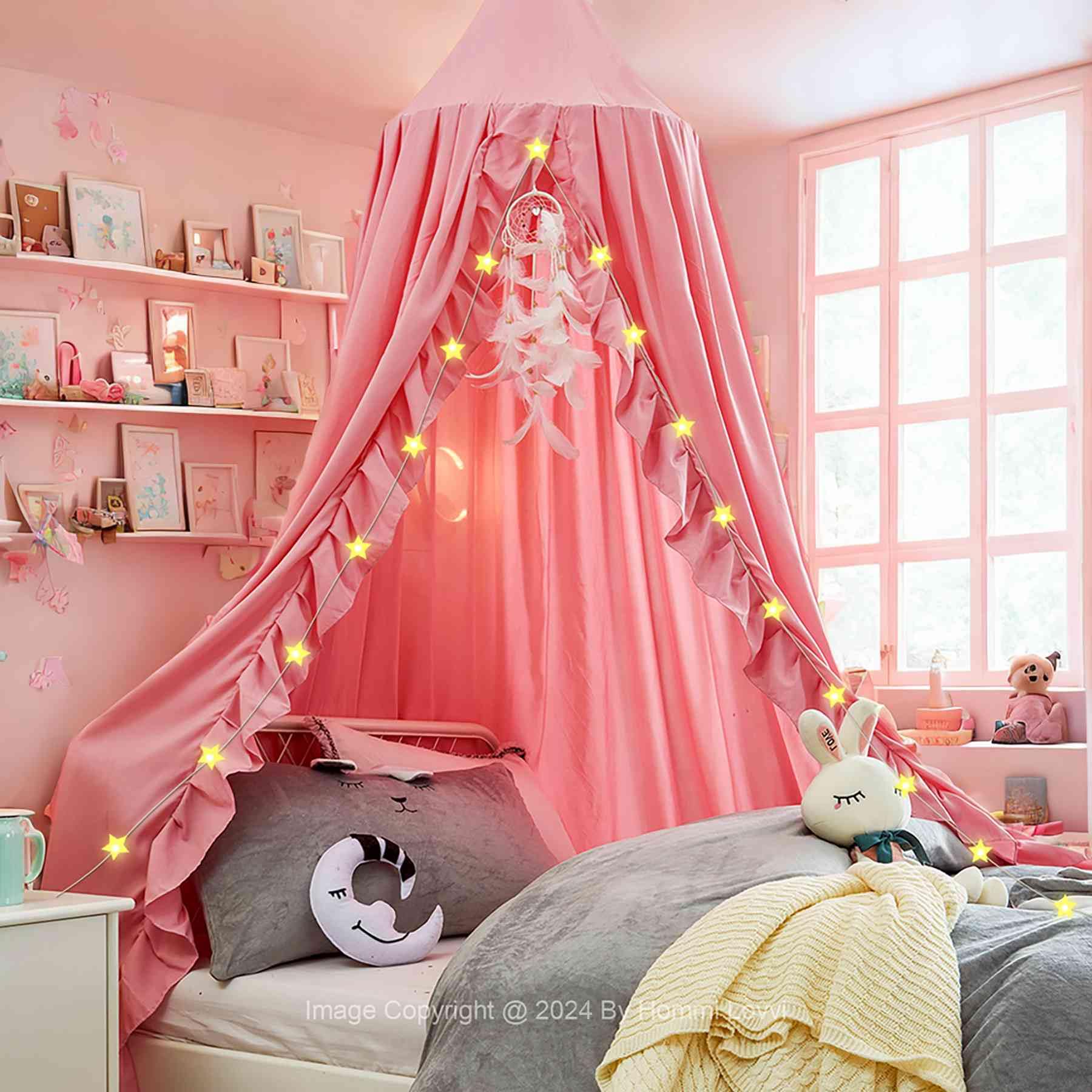 Kids Bed Canopy, Dreamy Frills Canopy for Girls Bedroom Soft Ceiling Hanging Decoration