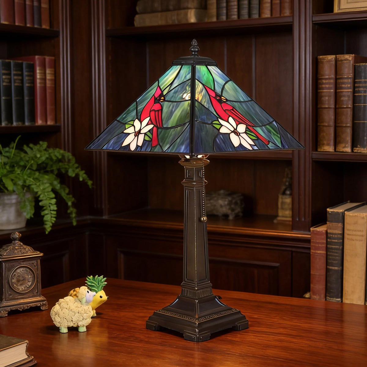 Tiffany Style Cardinal Stained Glass Table Lamp