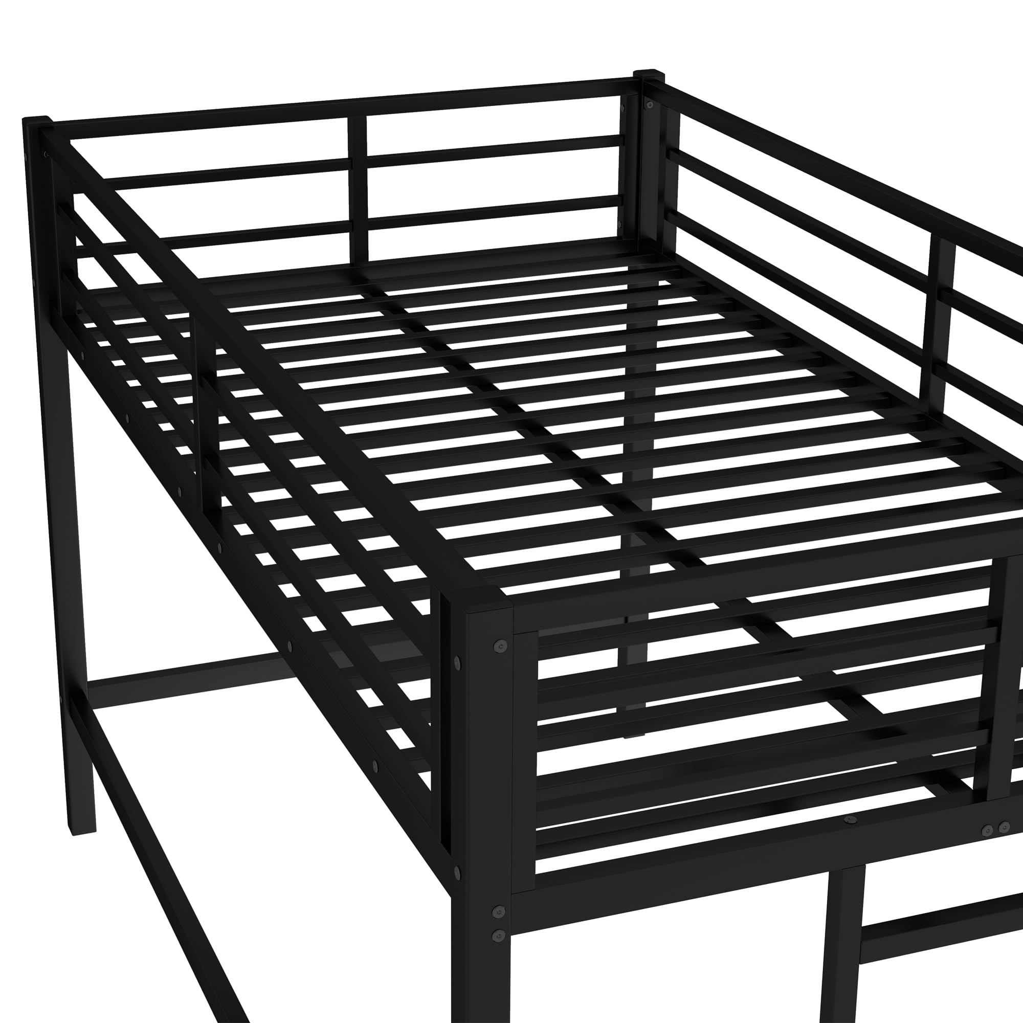 Twin Low Loft Bed, Metal Loft Bed Frame, Twin Loft Bed with Easy Climbing