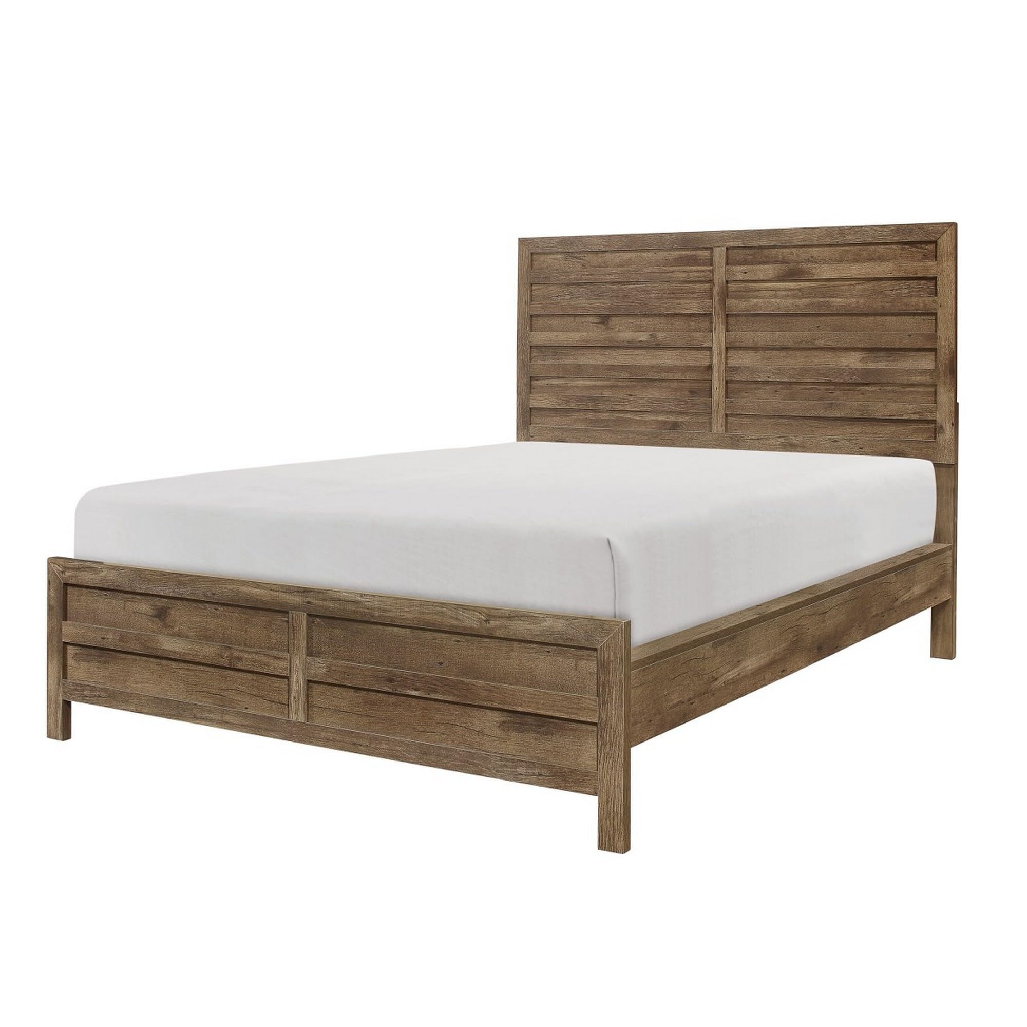 BM295852 Zane Transitional Bed with Wood Plank Design Weathered Pine Veneer - Queen