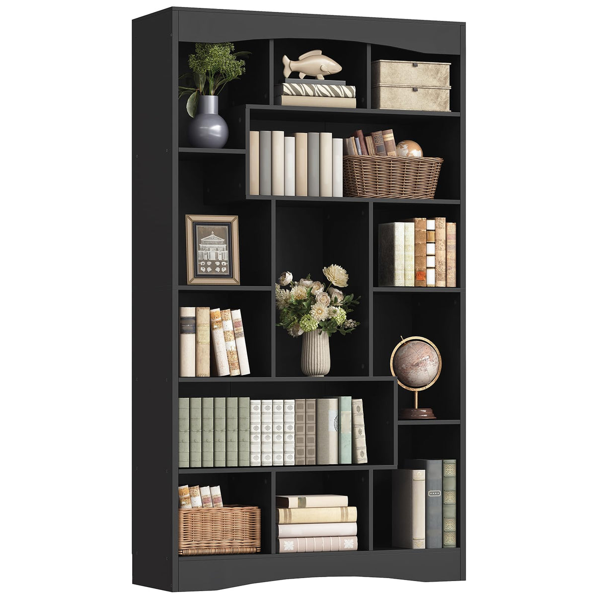 6-Tier Bookshelf with 13 Open Shelves — 71" Tall Floor Standing Bookcase
