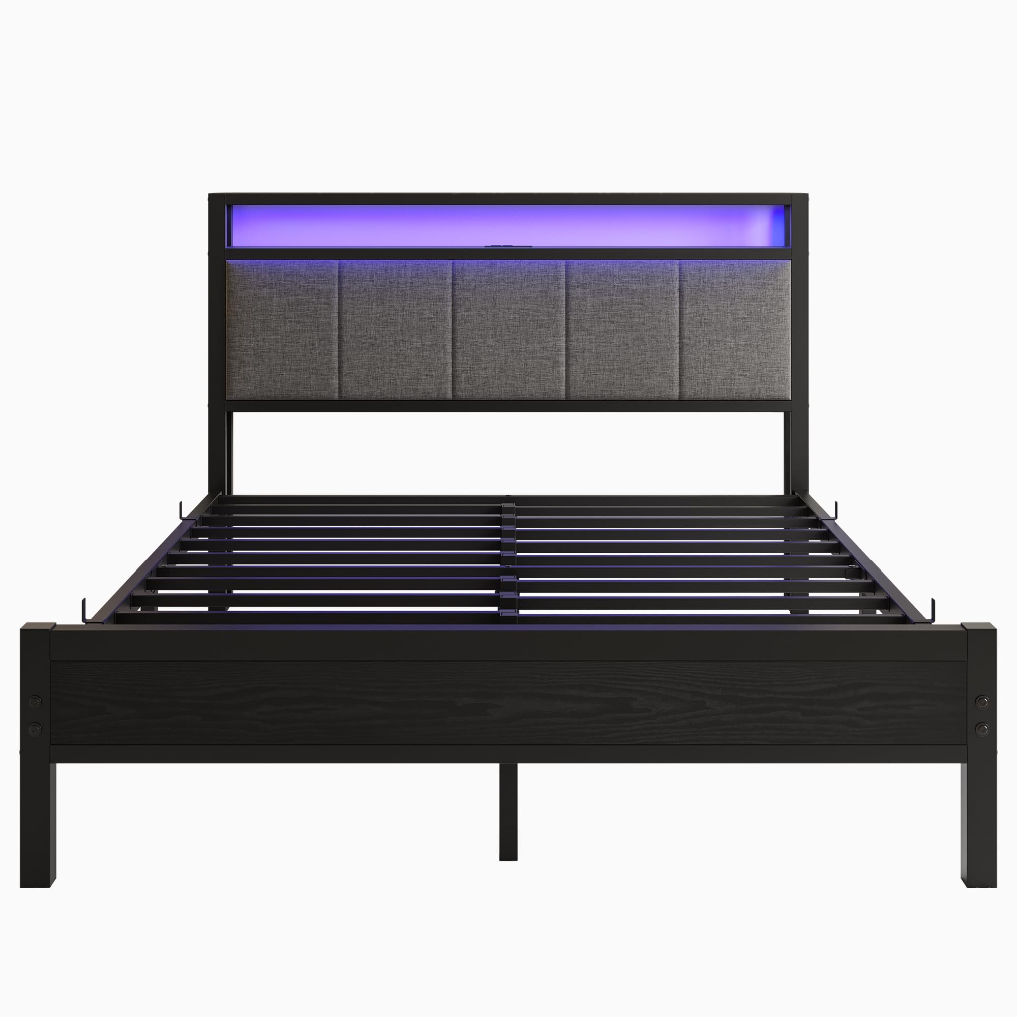 Queen Bed Frame with Headboard Storage,Upholstered Platform Bed Frame