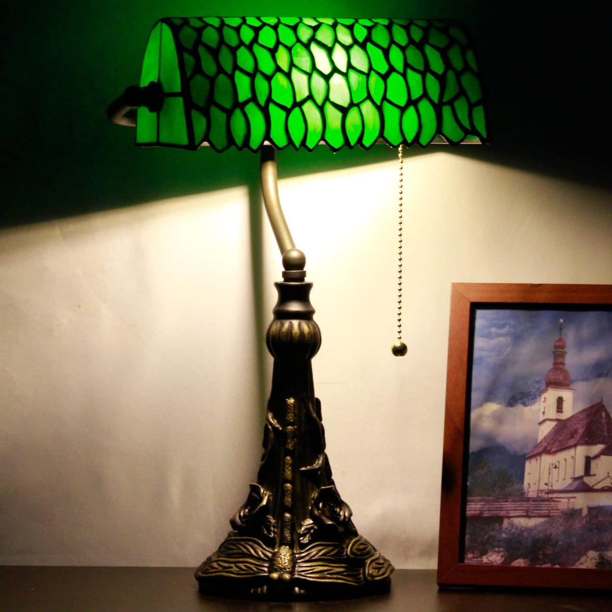 Stained Glass Tiffany Table Lamp with Resin Base