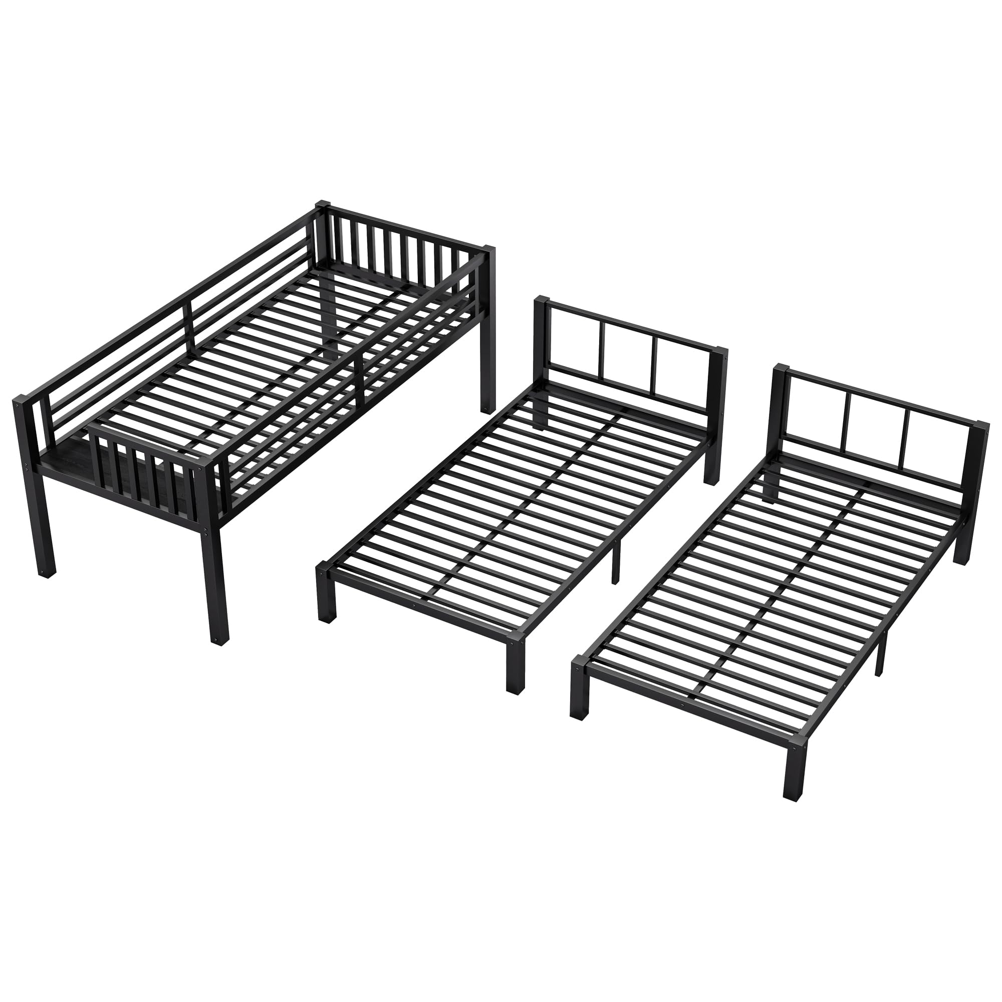 Triple Bunk Bed Twin XL & Twin Over Twin with LED & Charging Station, Metal