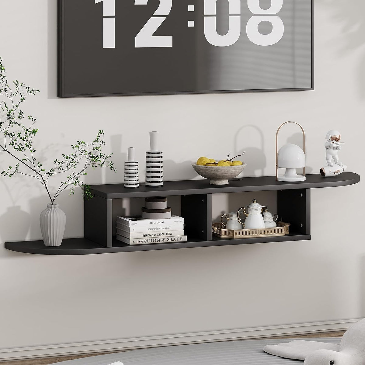 55" Crescent Floating TV Shelf with Cable Management
