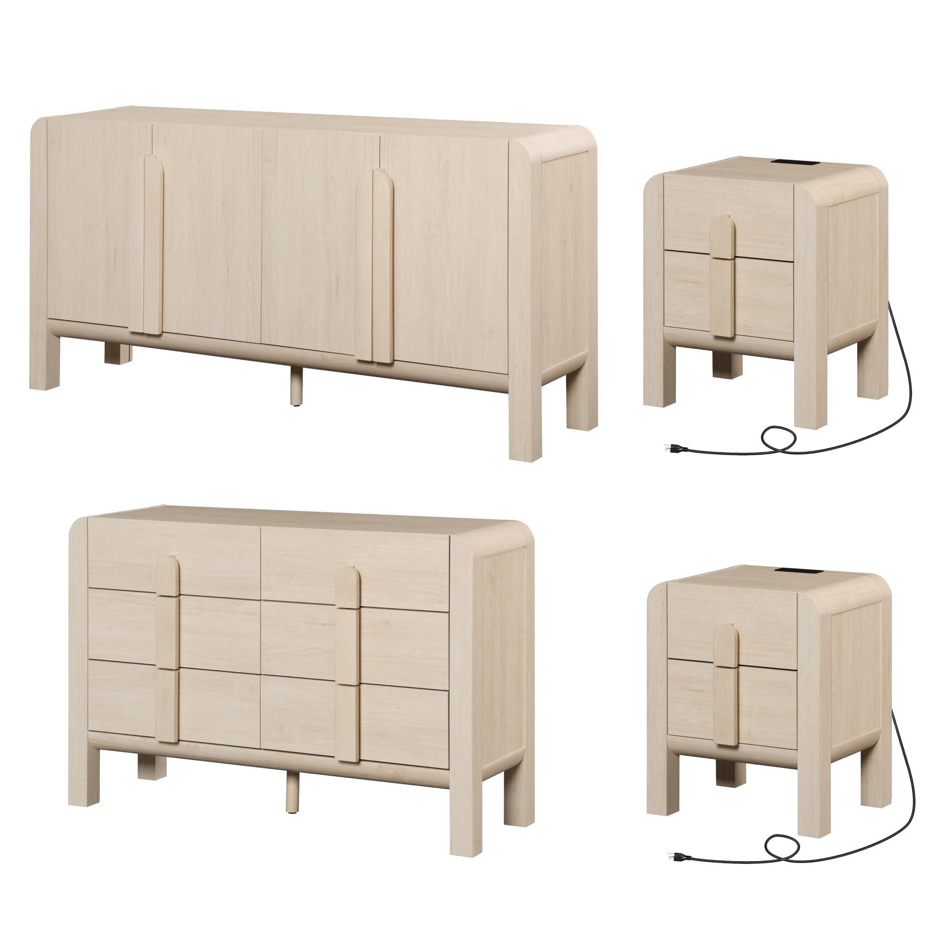 Modern Bedroom Sets of 4, 63" W Storage Cabinet with 4 Doors & 6 Drawer Dresser