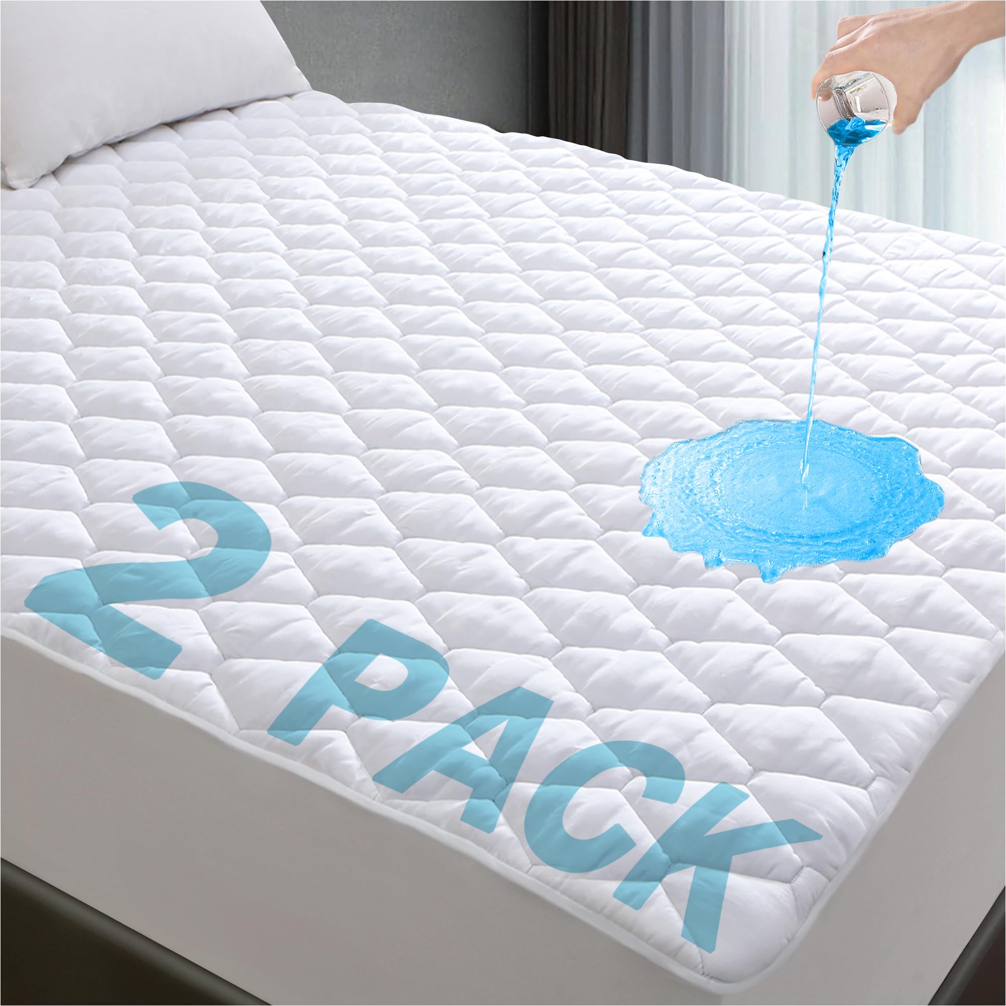 2 Pack Twin Mattress Protector, Soft Breathable Waterproof Twin Size Mattress Pad Cover