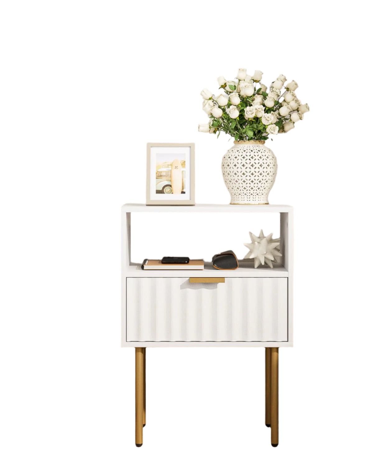 Nightstand,Modern Bedside Table with Gold Frame