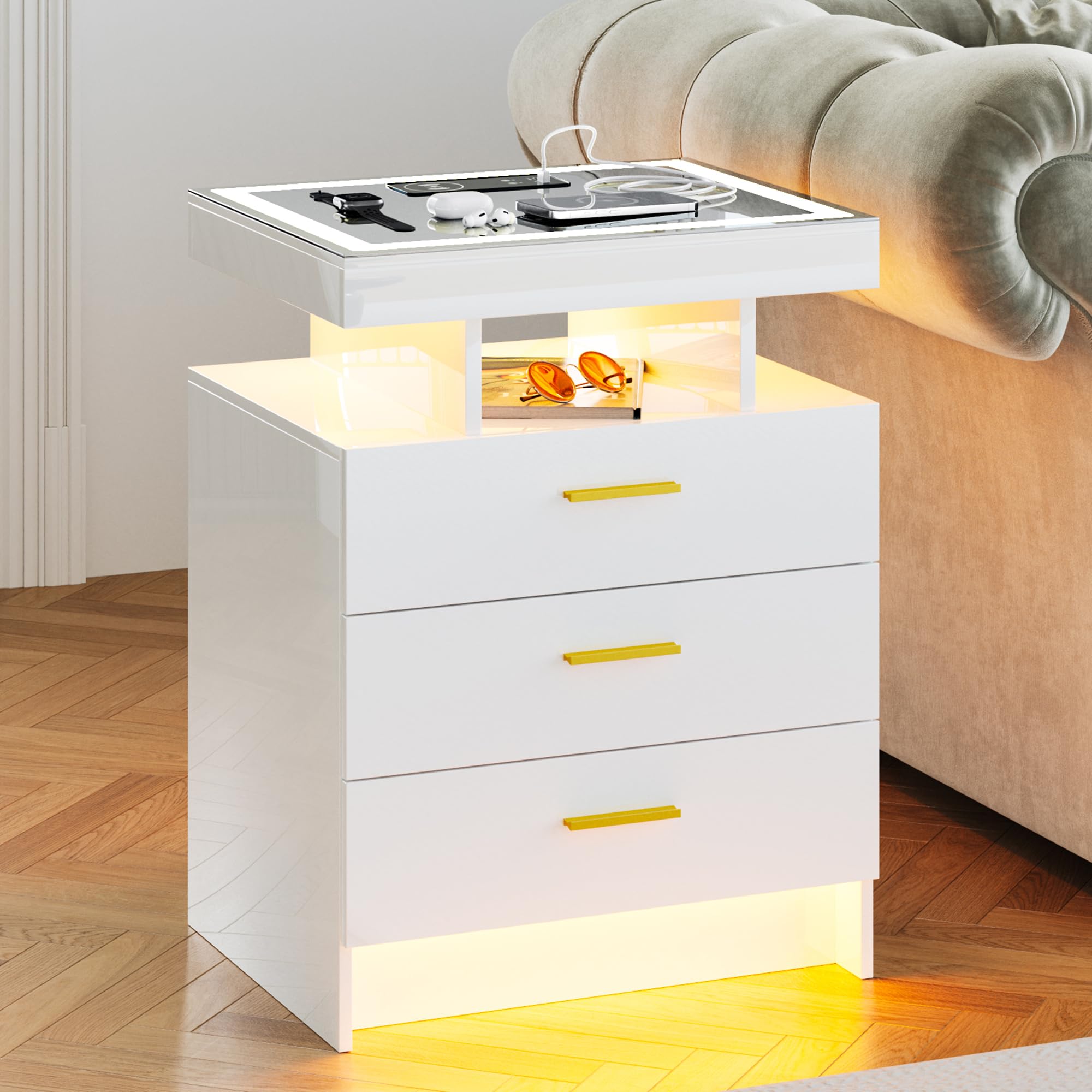 2 Set Nightstands with Wireless Charging Station