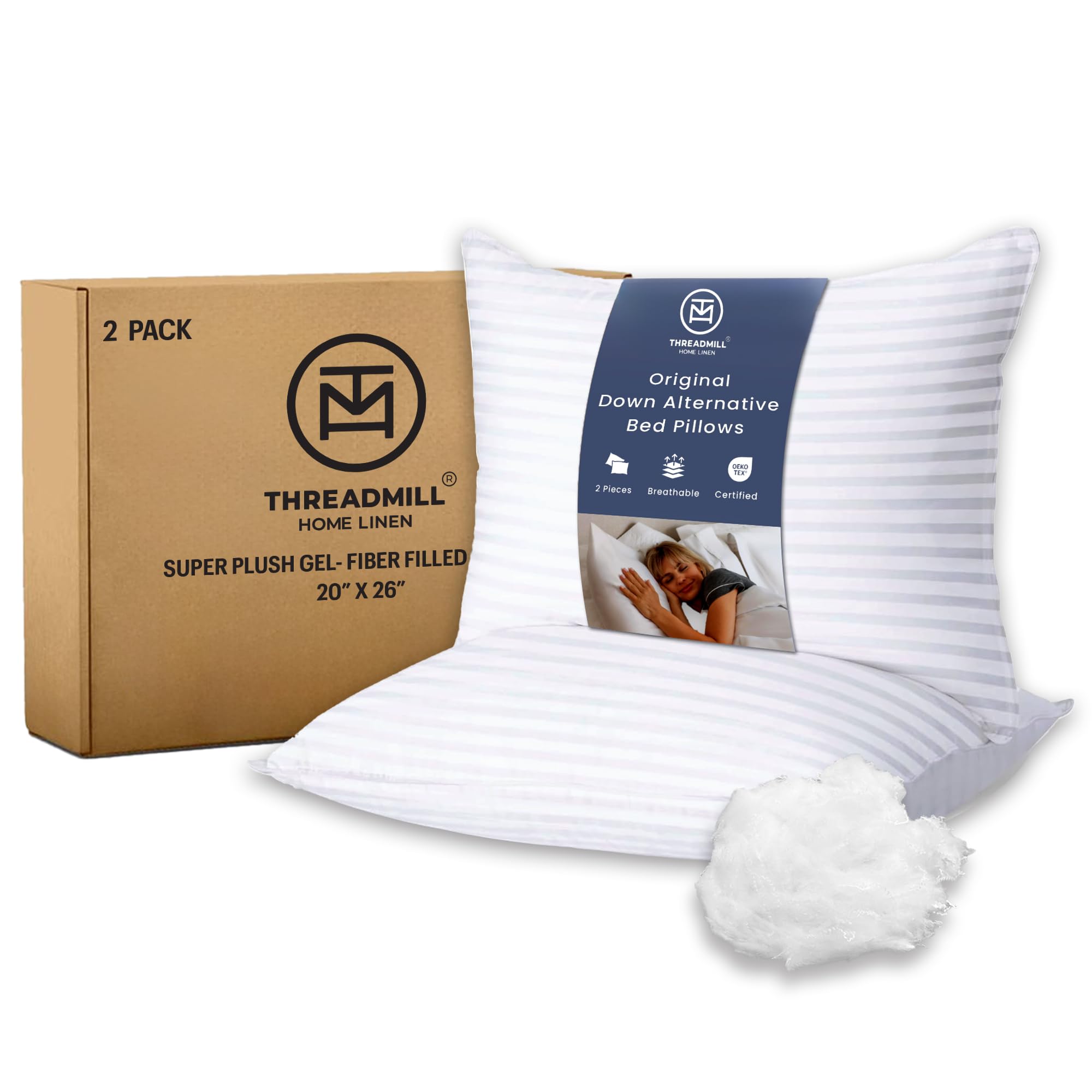 Soft Bed Pillows Standard Size Set of 2 | Down Alternative Cooling Bed Pillow