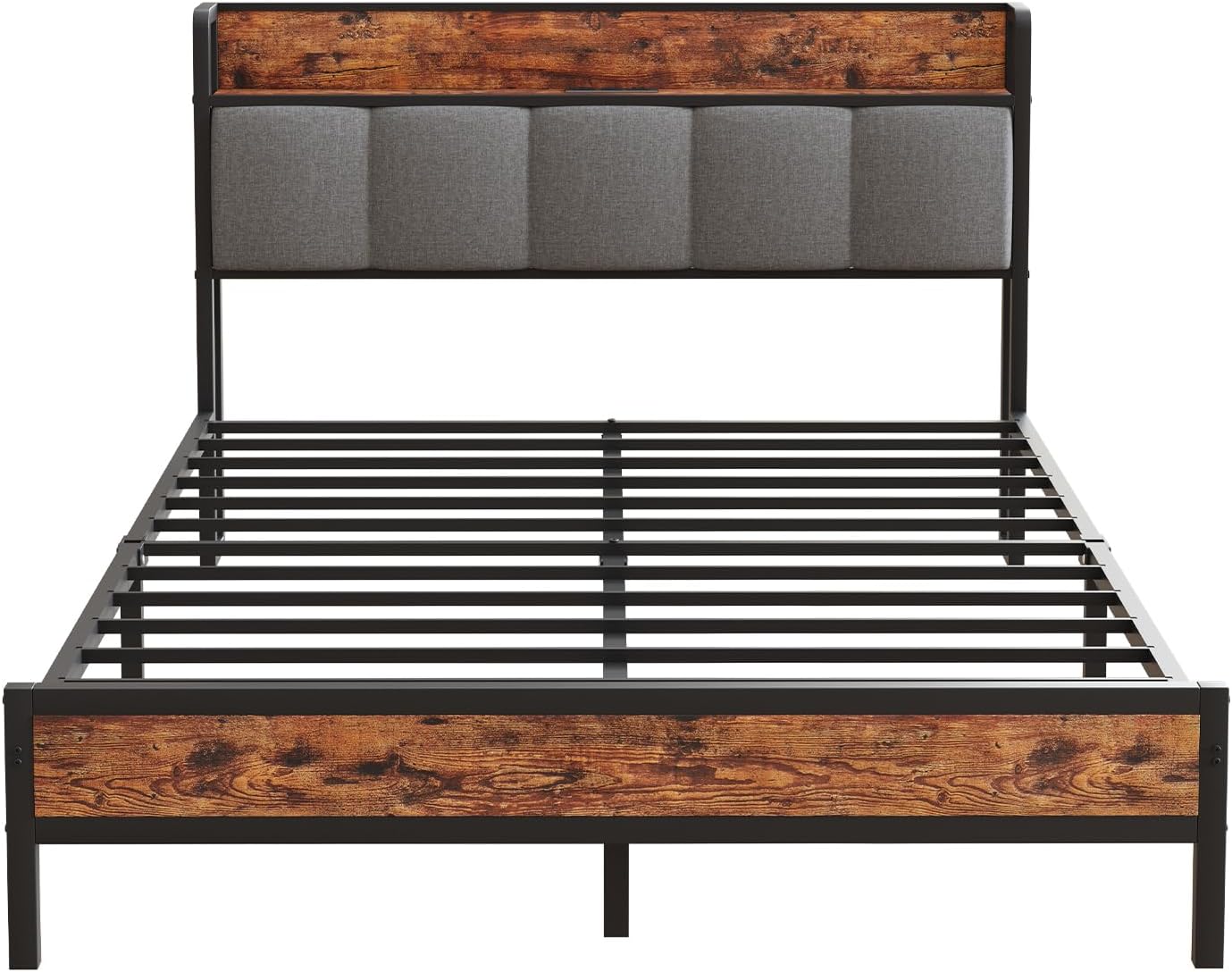 King Size Bed Frame with Charging Station USB/Type-C & Storage Headboard