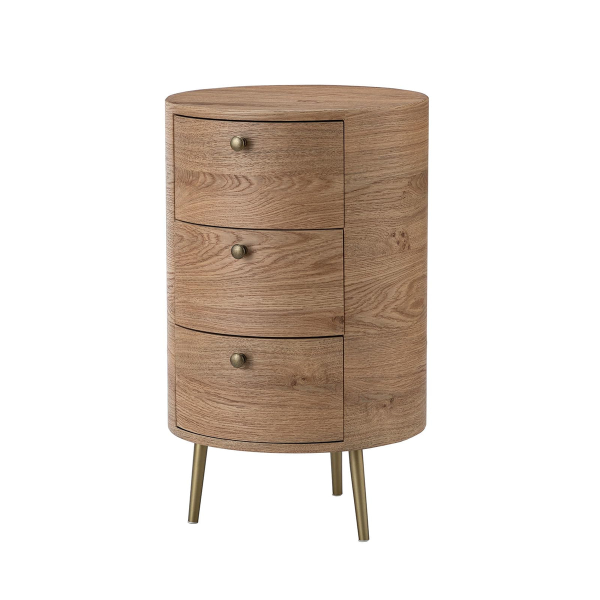Round End Table with 3 Drawers, Mid-Century Modern