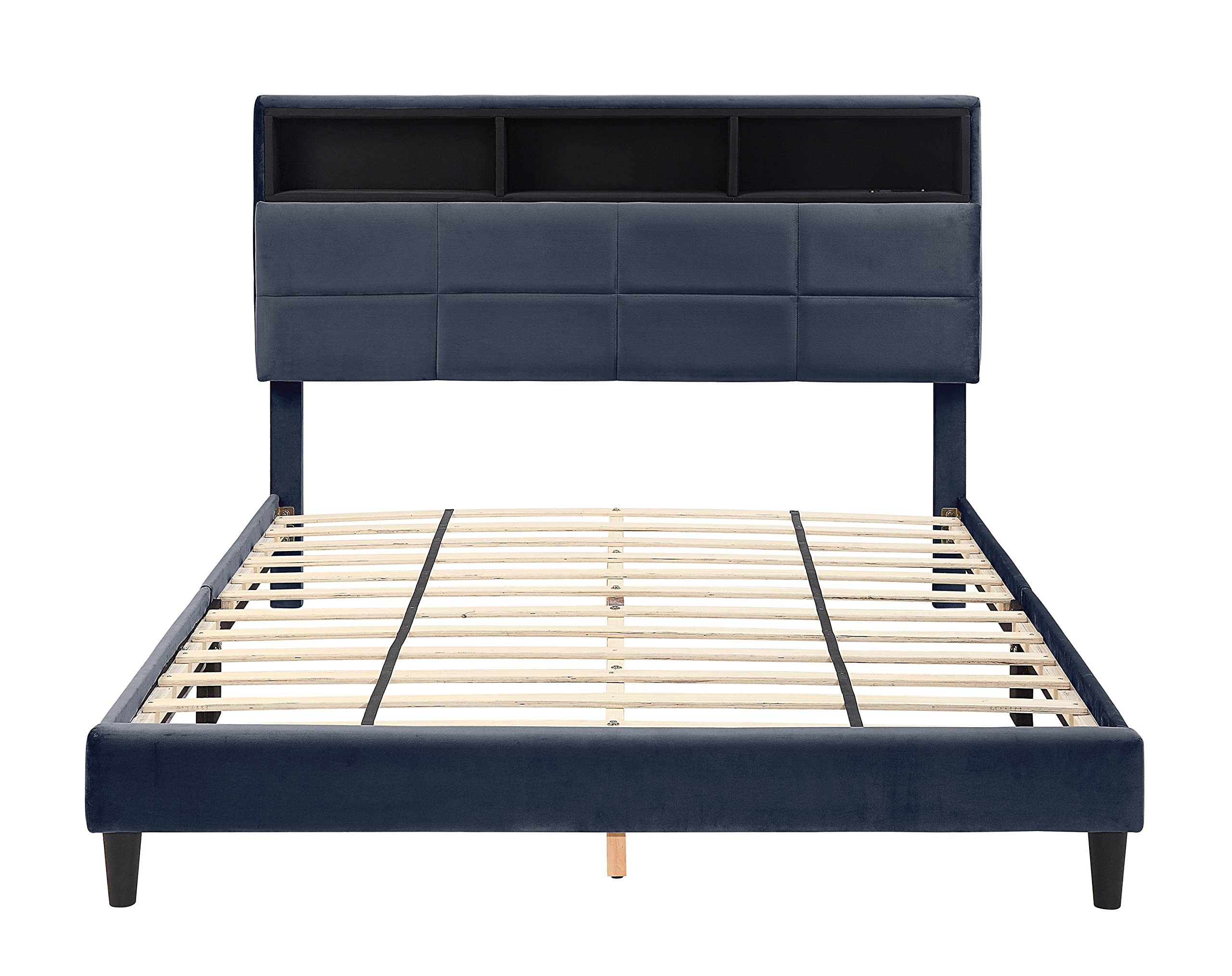 Halifax Modern Storage Fabric Full-Size Bed with USB for Bedroom, Guest Room Bed