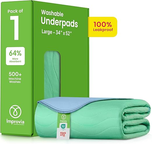Washable Underpads, 34" x 52" (Pack of 4) - Heavy Absorbency Reusable Incontinence