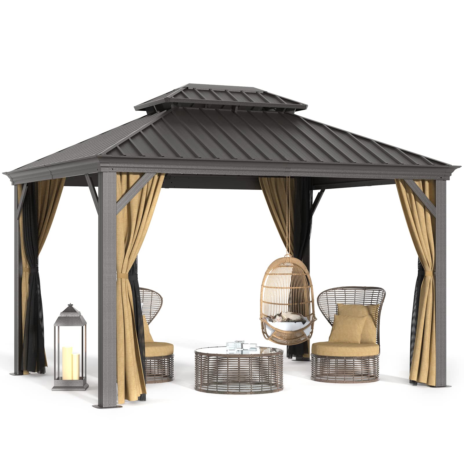 Waterproof and Ventilated Double Roof 10x12 Gazebo, High Load-Bearing
