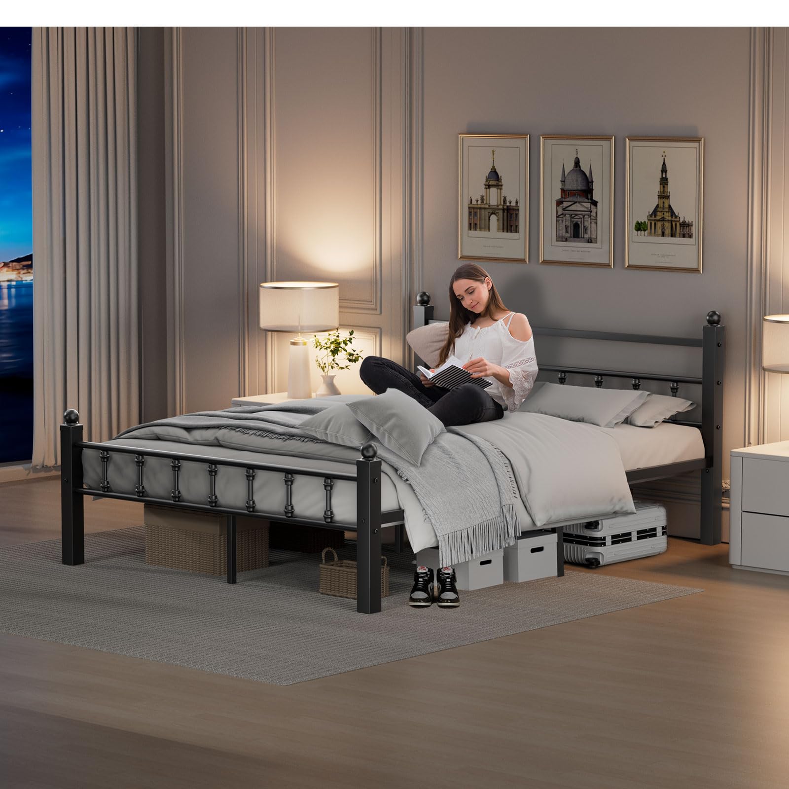 Queen Size Bed Frame with Storage,Noise Free,Under Bed Storage,Easy