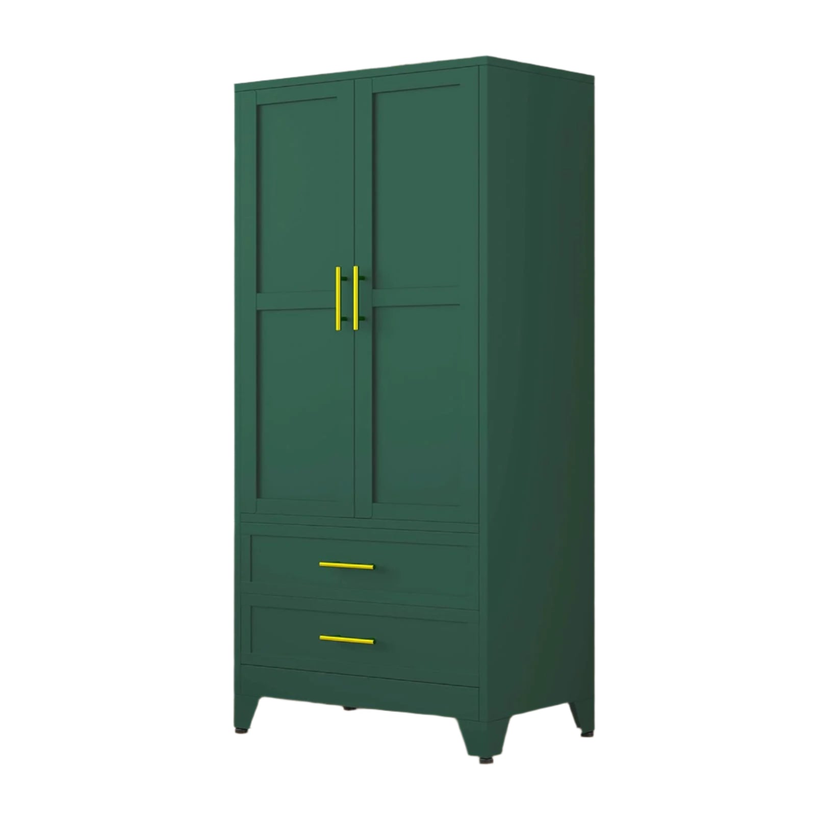 Armoire Wardrobe Closet with 2 Doors & 2 Drawers, Metal Storage Cabinet
