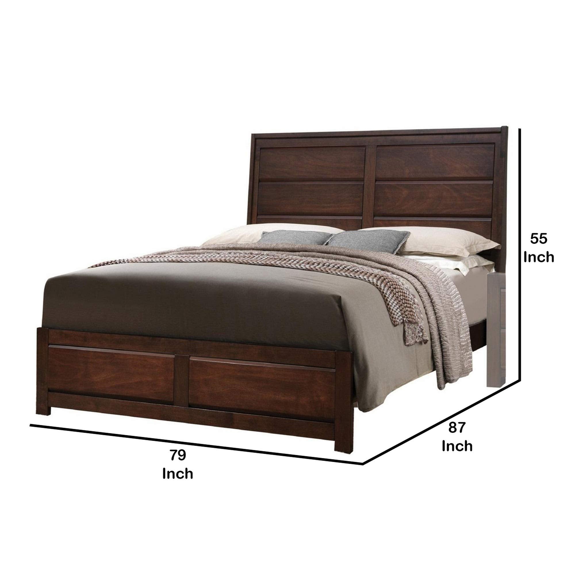 Raised Panel Design Wooden Eastern King Bed with Sleek Legs, Brown
