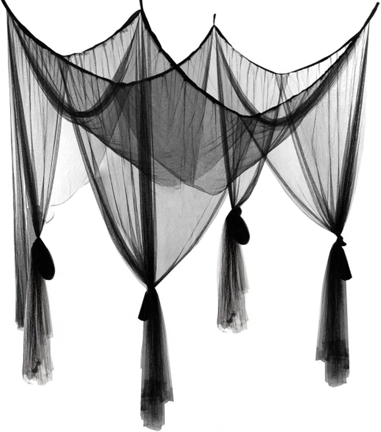 Mosquito Net Bed Canopy for Double Bed, Black Netting Four Corner Post Curtains