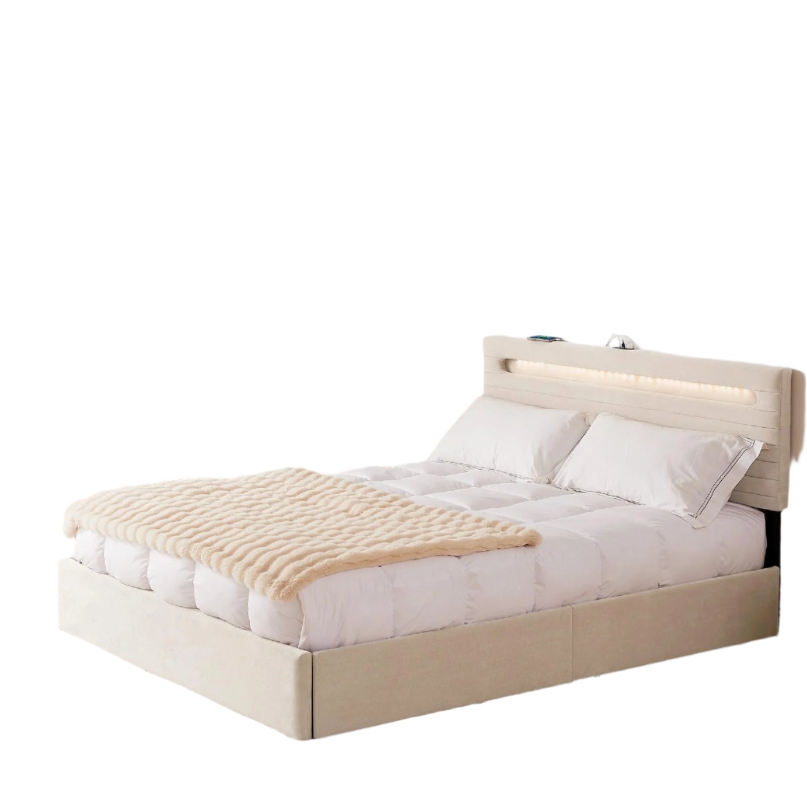 Chenille Upholstered Queen Bed Frame with 4 Storage Drawers, Platform Bed Frame