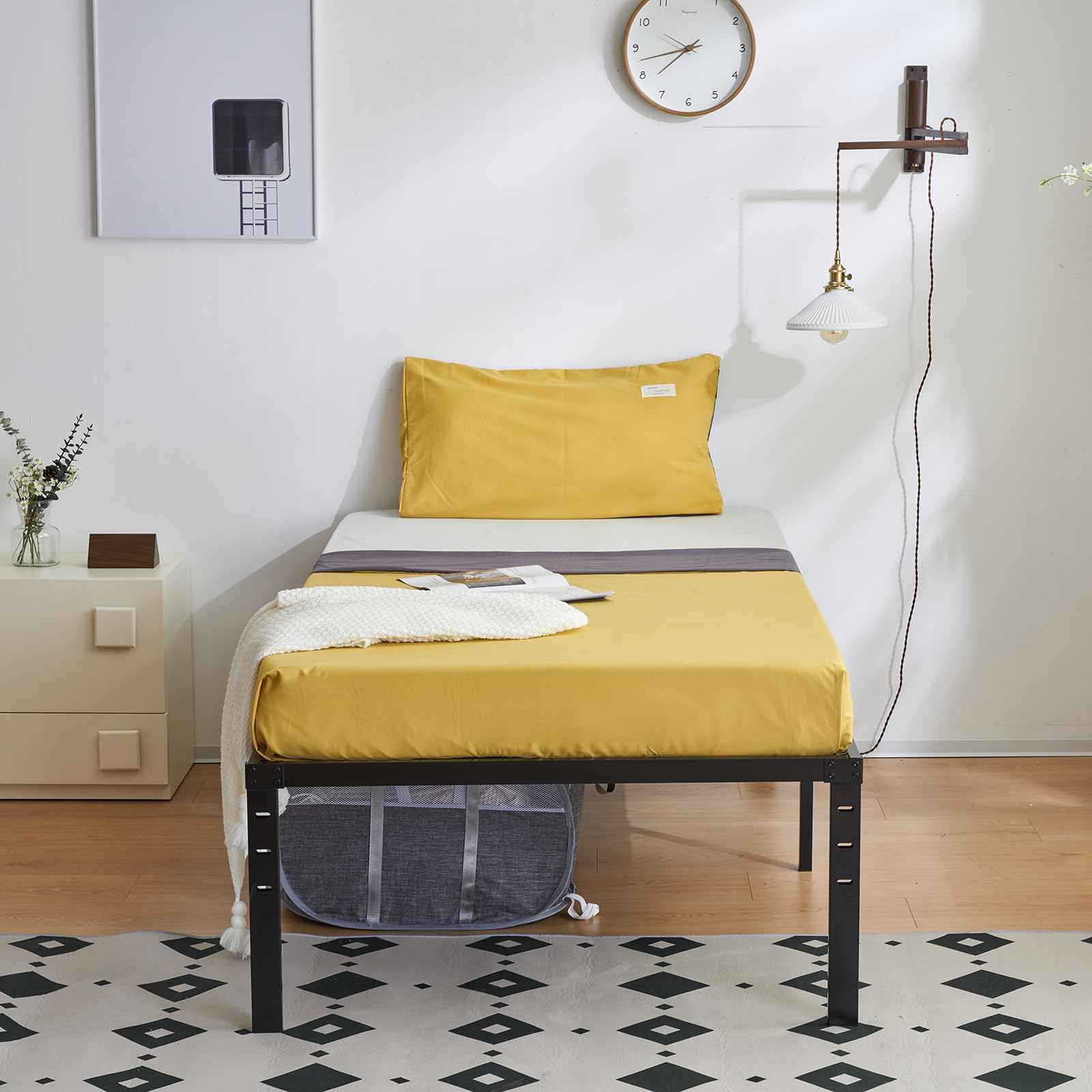 18 Inch Metal Platform Bed Frame, Mattress Foundation with Steel Slat Support