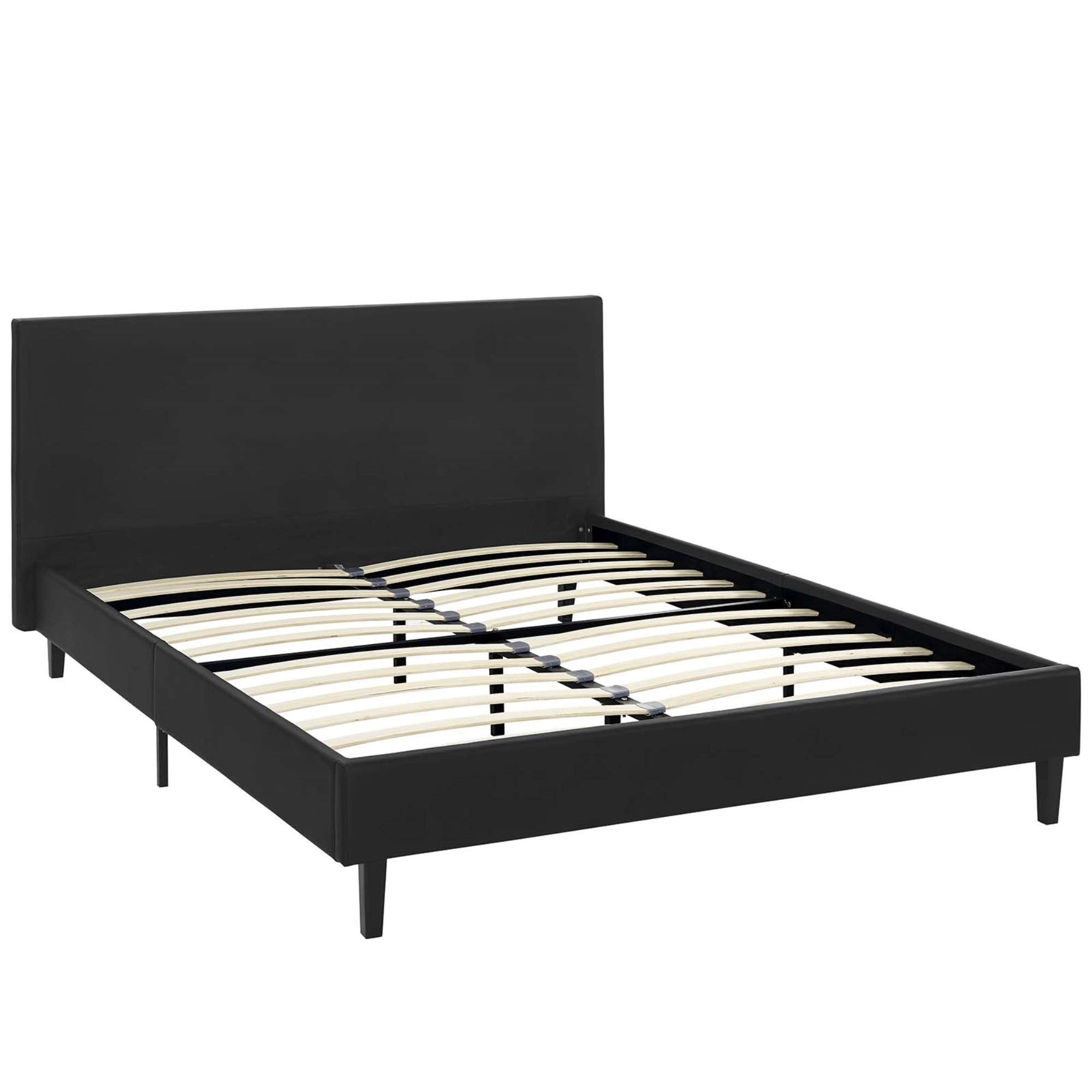 Anya Platform Bed - Contemporary Design, Padded Vinyl Headboard, Solid Wood Legs