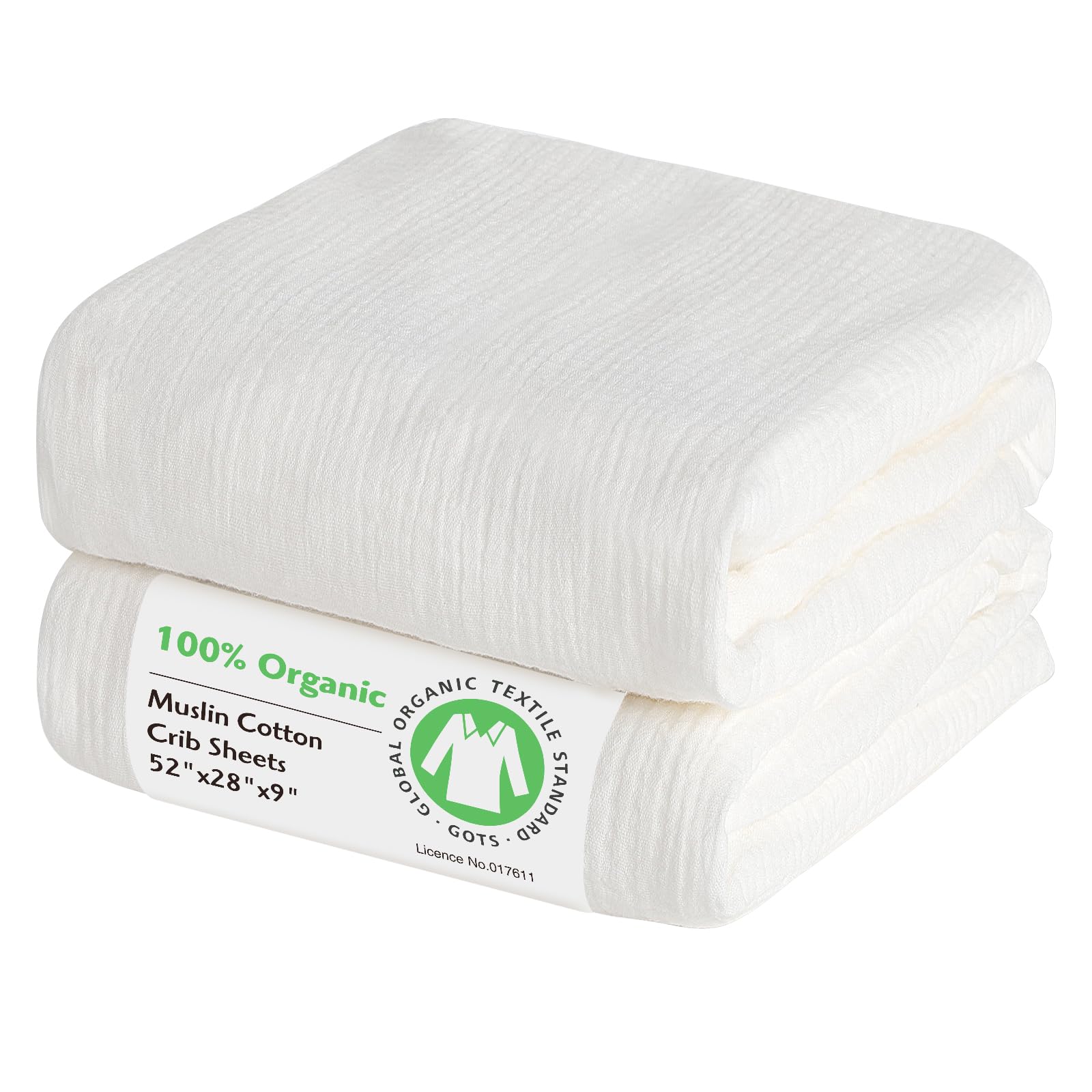 Crib Sheets 2 Pack 100% Organic Muslin Cotton 52x28 Inches Fitted