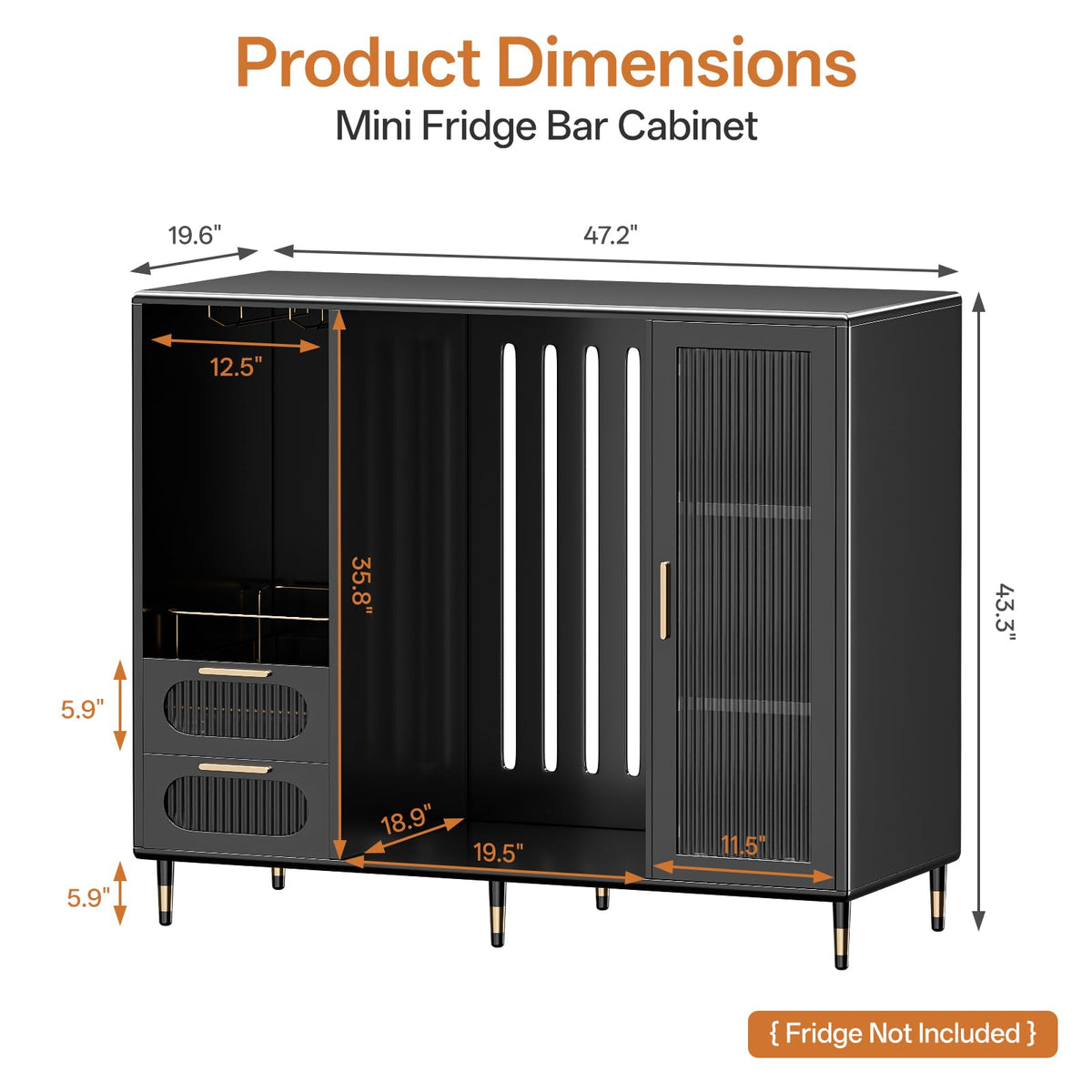 47" Steel Bar Cabinet with Mini Fridge Space
