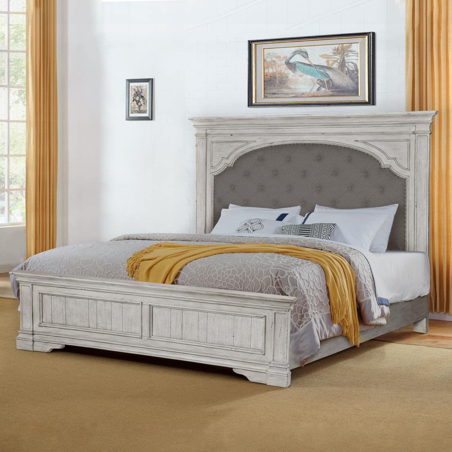Company Highland Park 83.5" x 90" Farmhouse Wood & Fabric Upholstered Panel King Bed