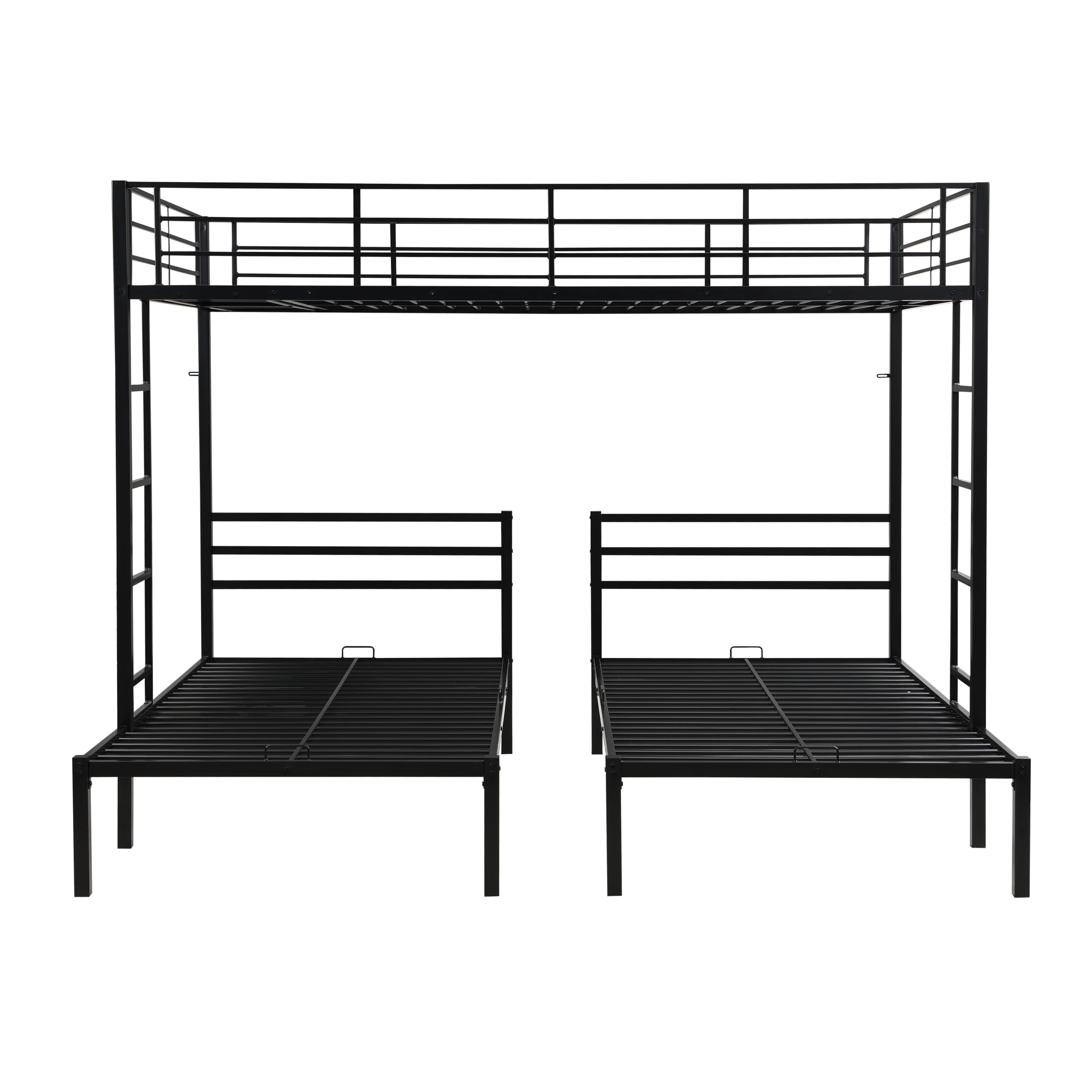 International Metal Triple Bunk Bed, Full Over Twin Over Twin, Black Frame