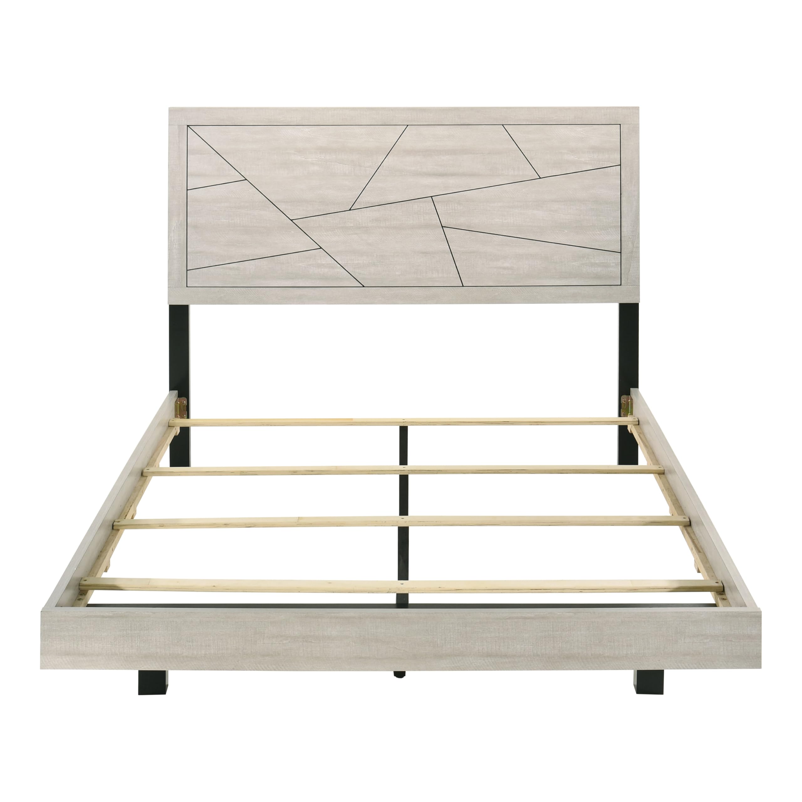 Shenote Modern Contemporary Solid Wood King Panel Bed with Geometric Design