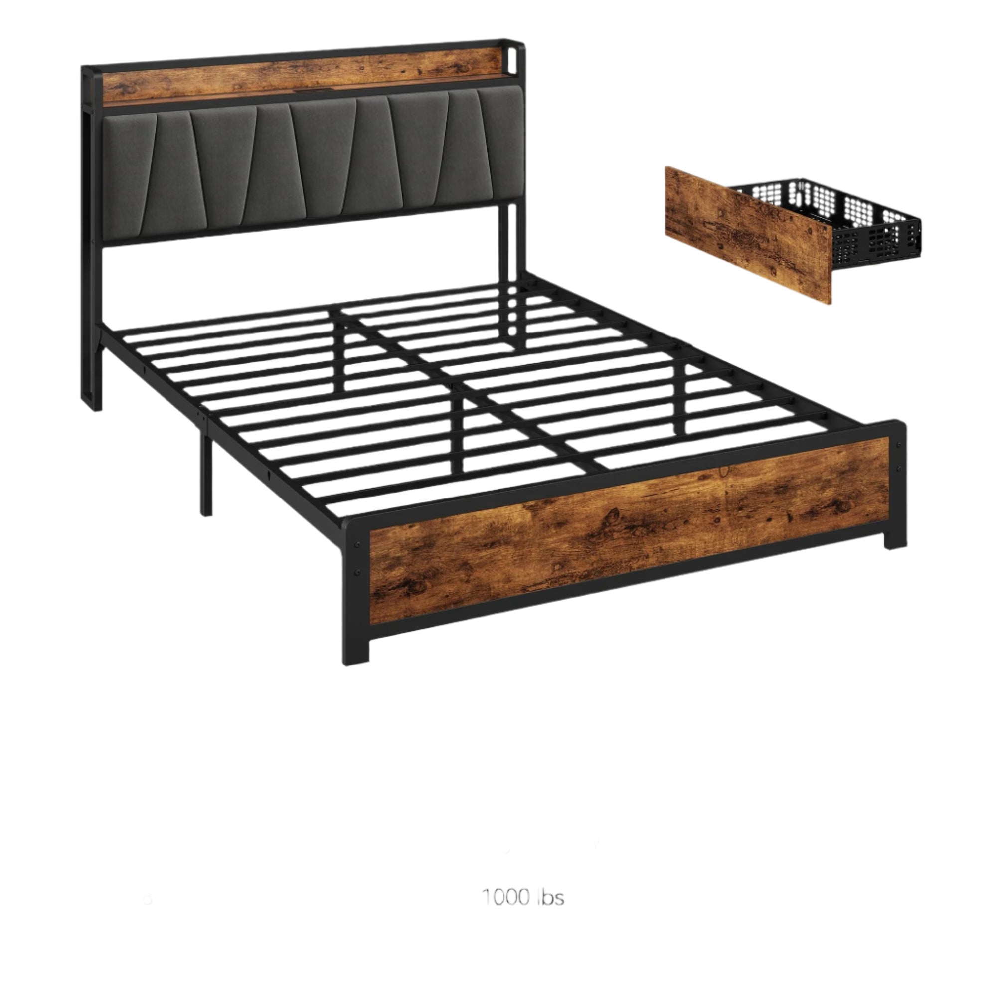 Full Size Bed Frame with Storage Linen Upholstered Headboard