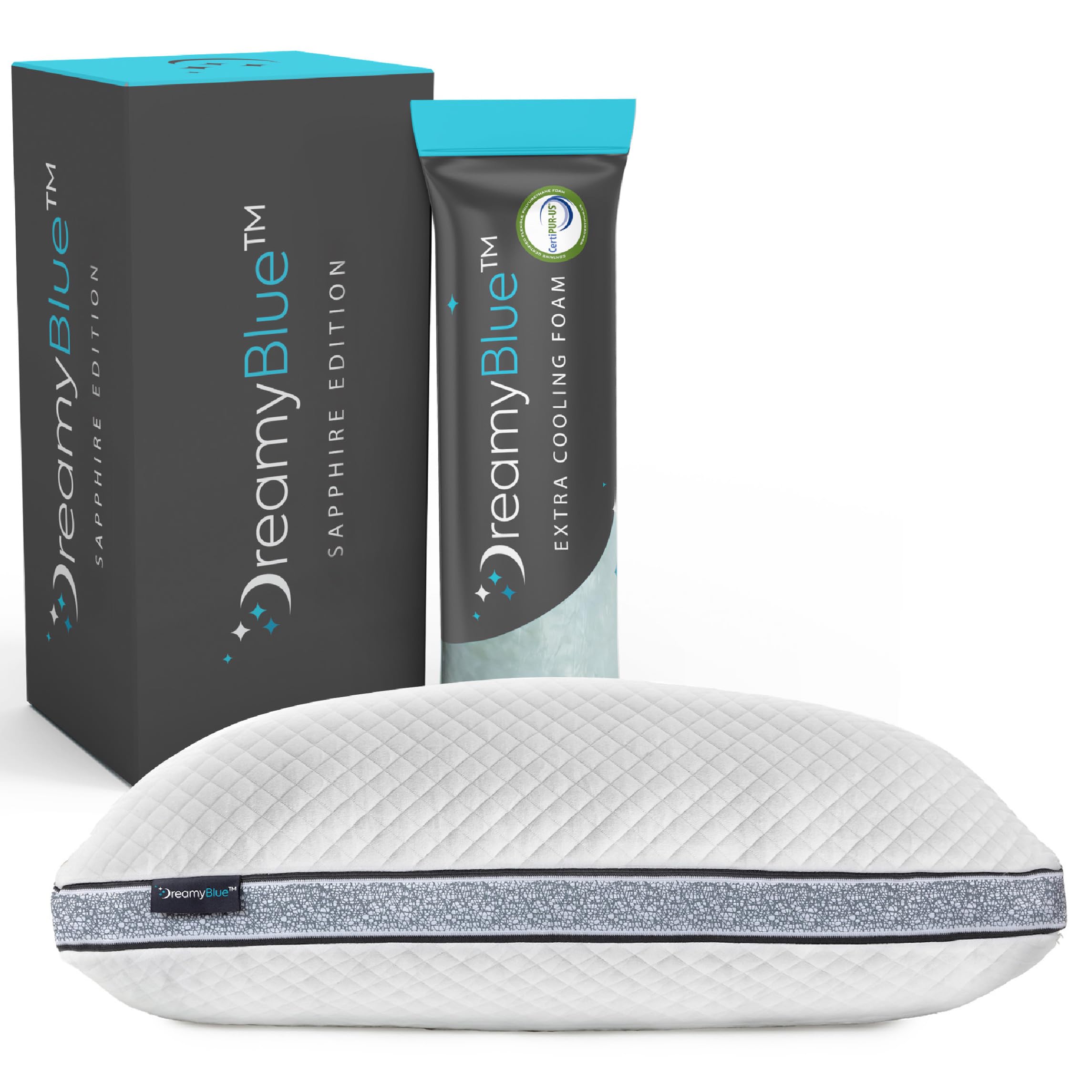 Gusseted Sapphire Pillow • Adjustable Loft, Luxury Cover, Shredded Memory Foam
