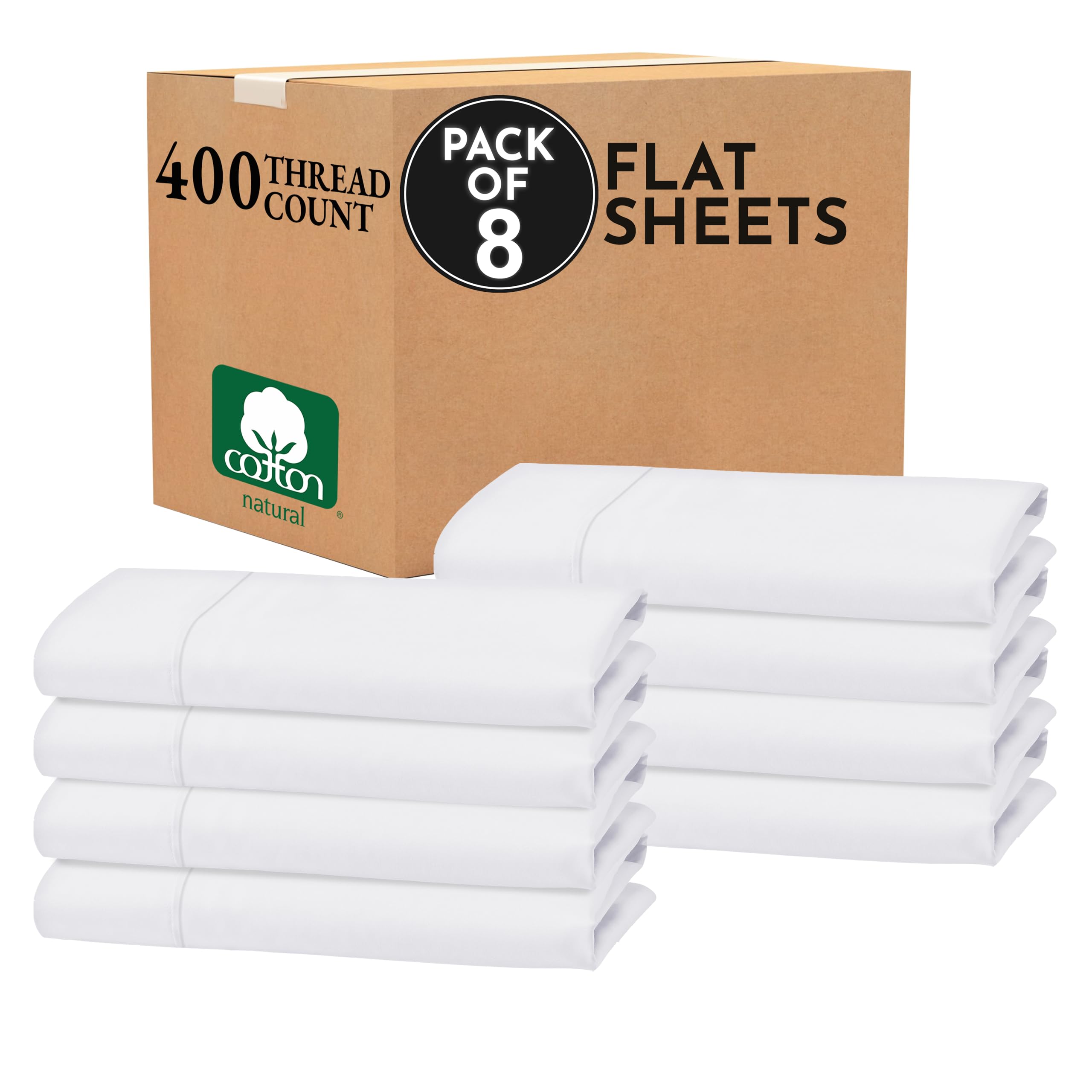 Design Den Bulk Pack of 8 Queen Size Flat Sheets Only - 400 Thread