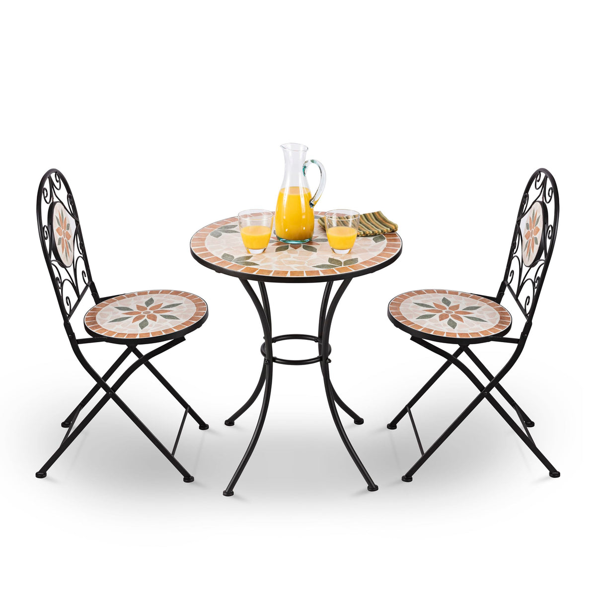3-Piece Mosaic Bistro Set with Folding Chairs, Indoor/Outdoor