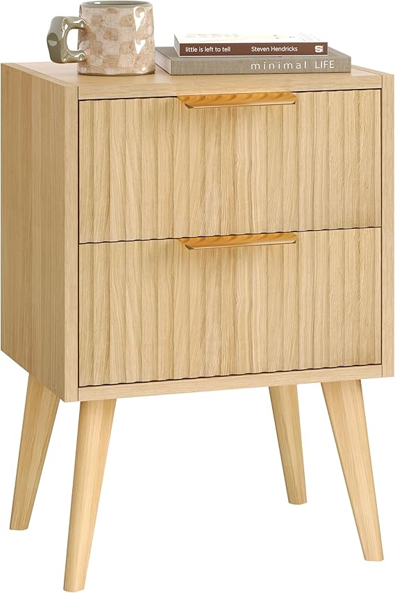 Fluted Nightstand with 2 Drawers,Modern Bedside Table