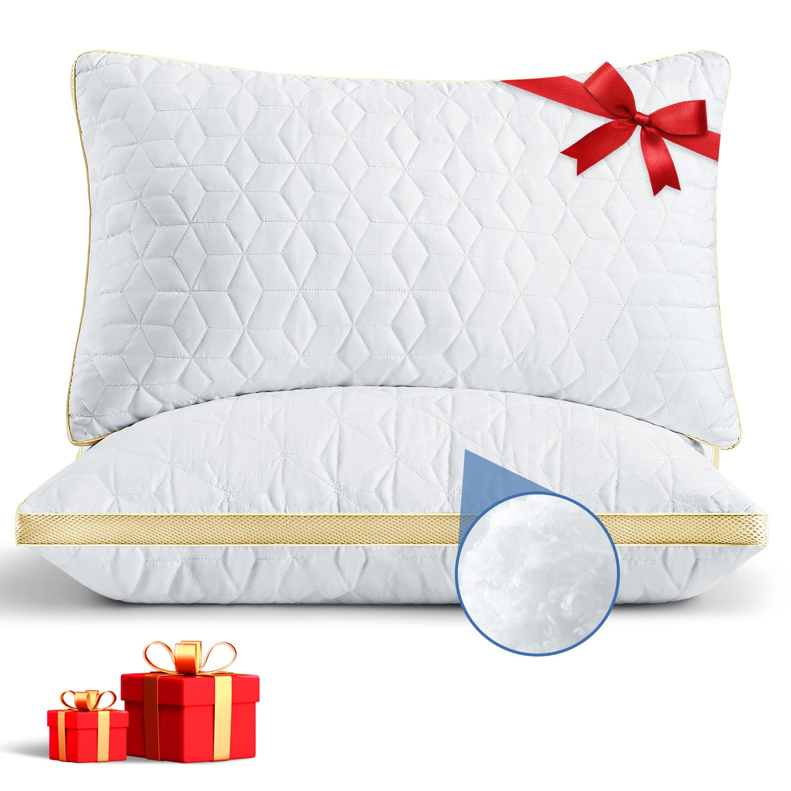 Pillows Standard Size Set of 2, Bed Pillows for Sleeping 2 Pack, Mesh Gusseted Down