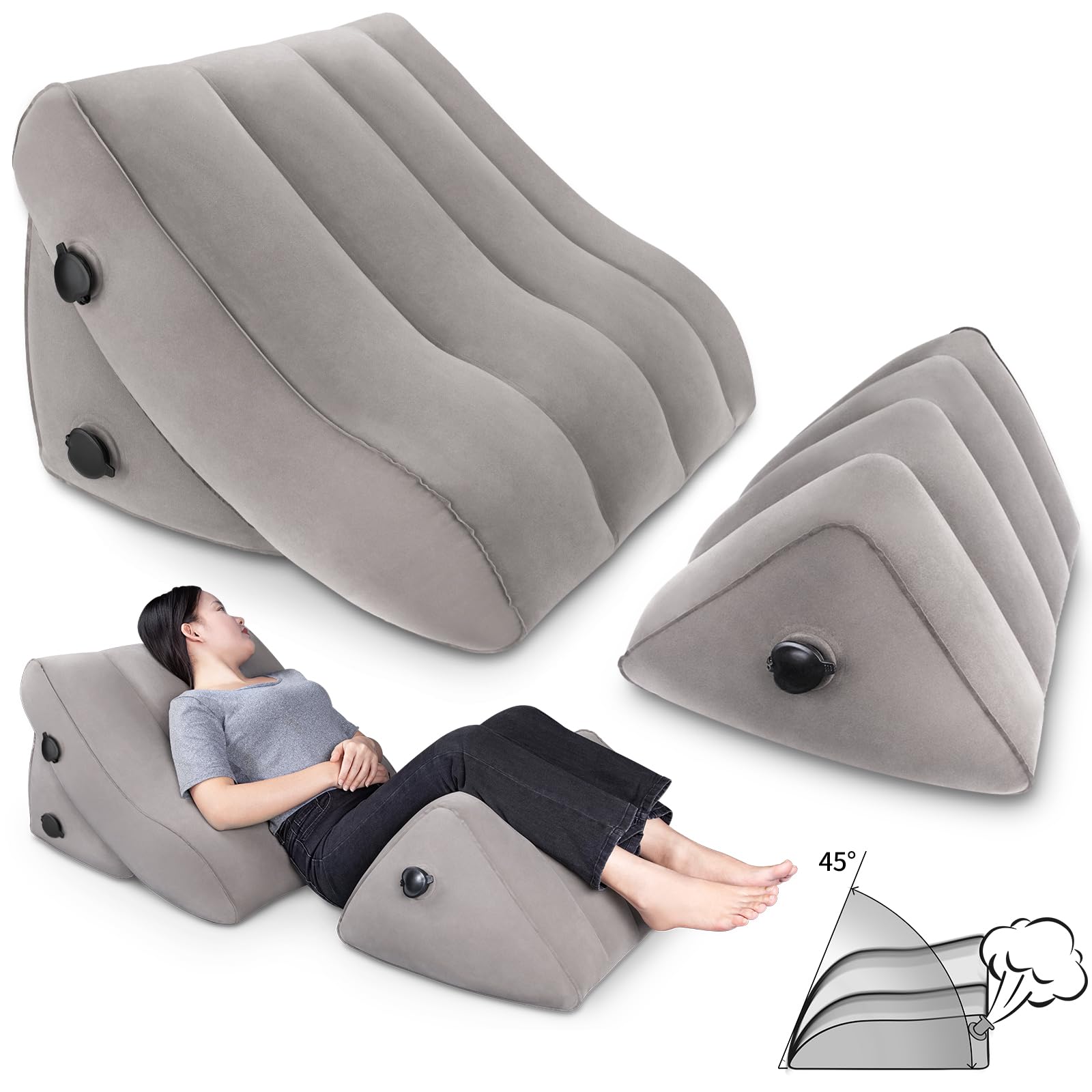Inflatable Bed Wedge Pillow Set, 2 PCS Post Surgery Support Pillow for Back