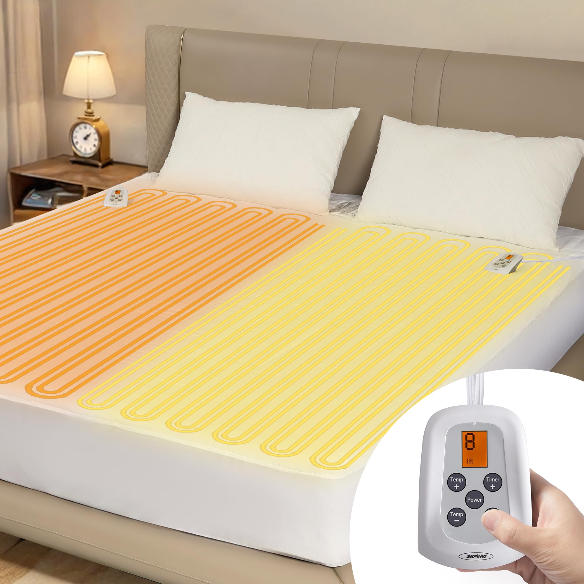 Queen Electric Heated Mattress, Queen Size Bed Mattress Pad with Dual Controller