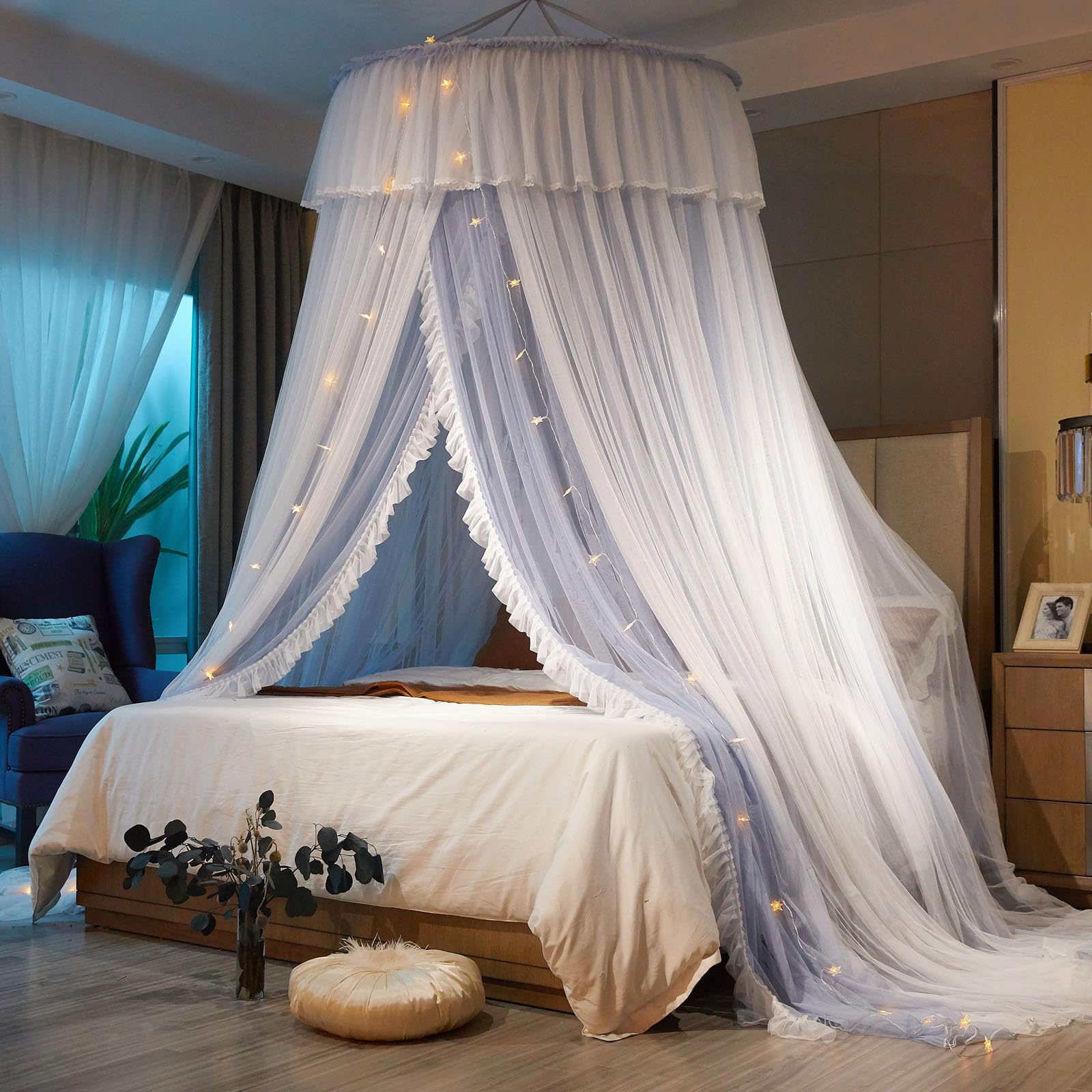 Princess Bed Canopy for Girls & Adults, Elegant Double-Layer Bed Curtain