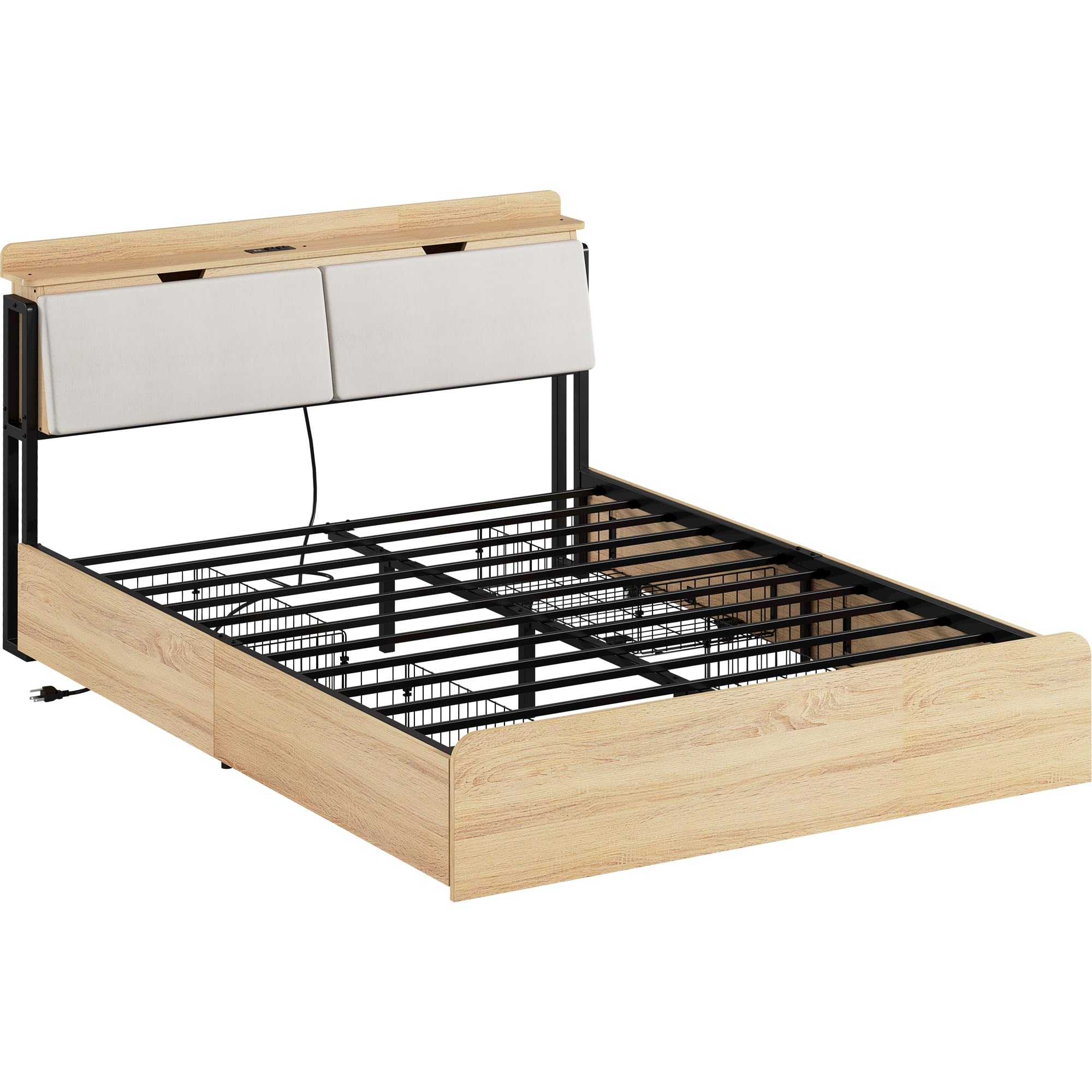 Queen Bed Frames with Hidden Storage Headboard