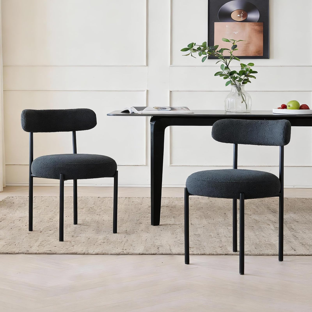 Boucle Dining Chairs Set of 2, Mid-Century Round Kitchen Chairs