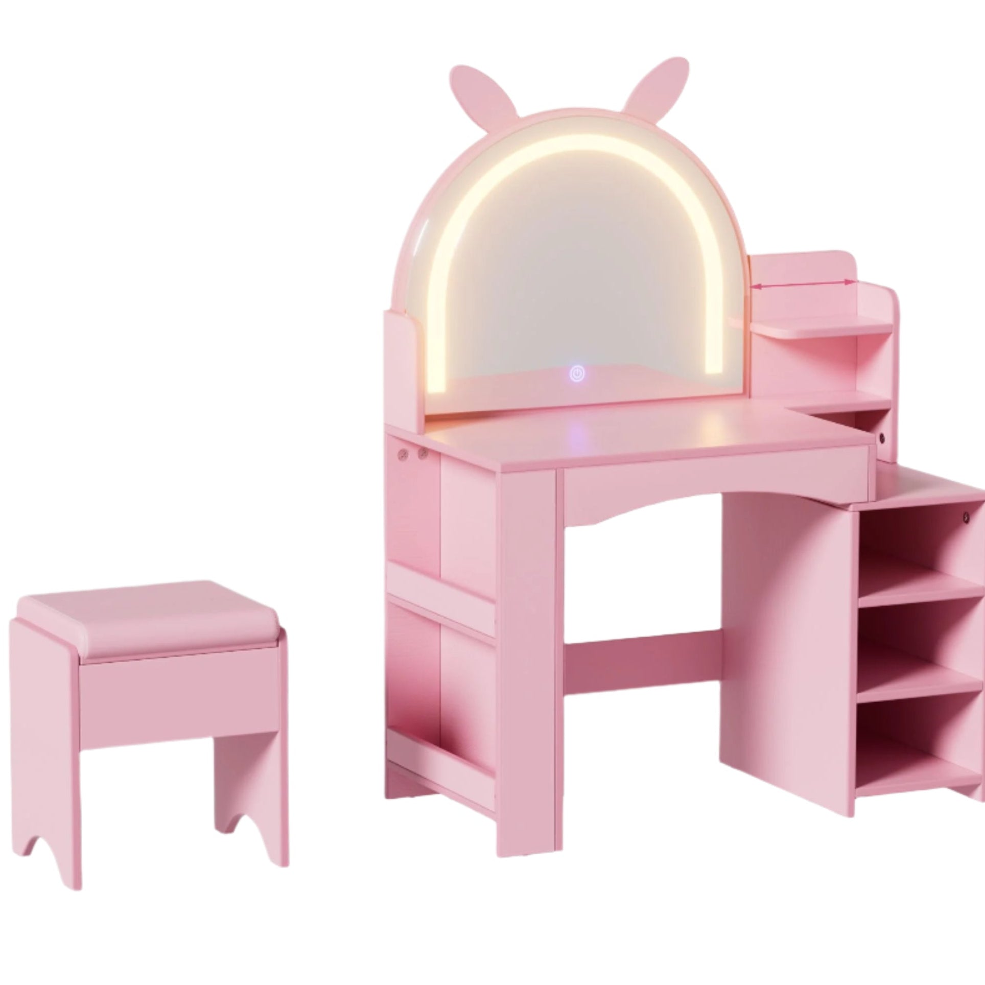 Kids Vanity, Little Girl Vanity with Lights and Storage Shelves, 2 in 1 Toddler