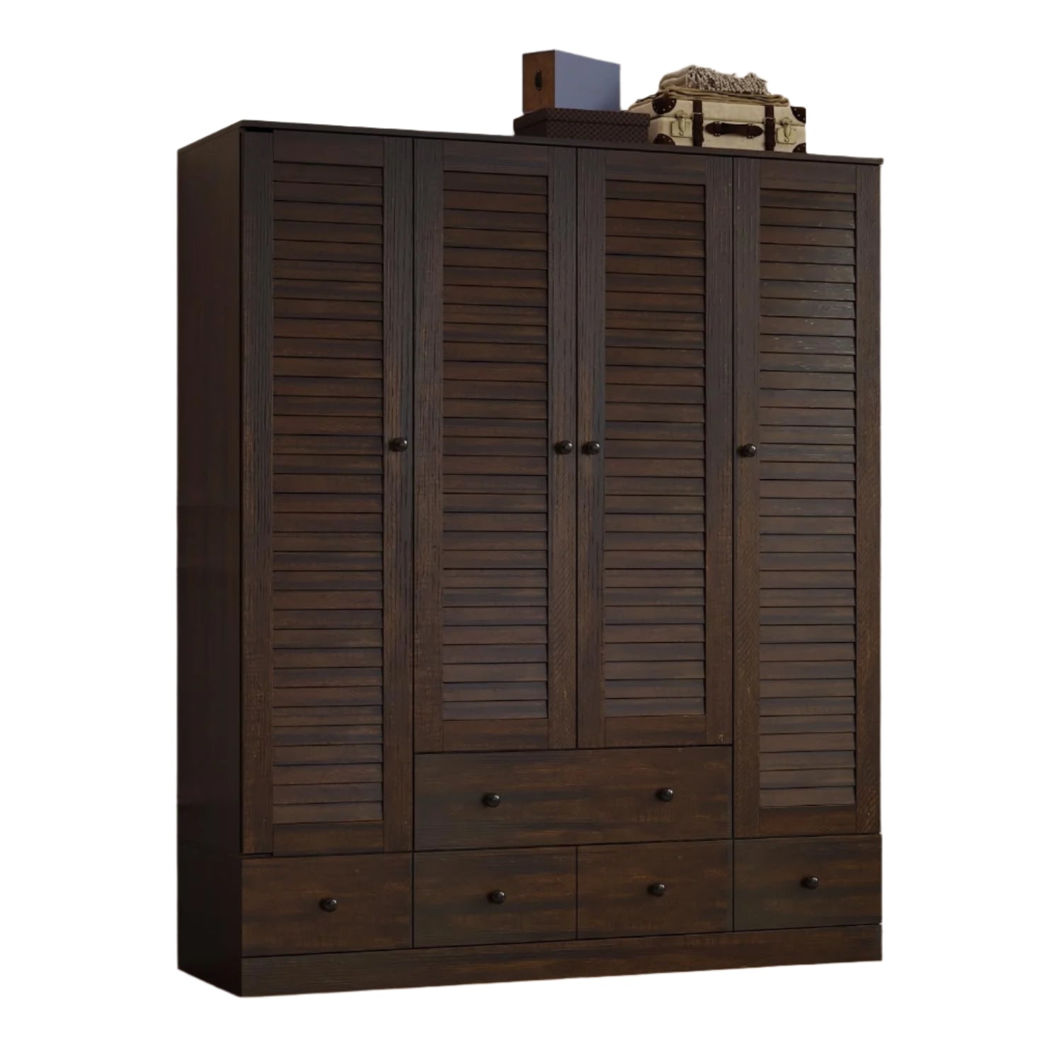 Wardrobe Armoire with 4 Louvered Doors, Wardrobe Closet for Bedroom