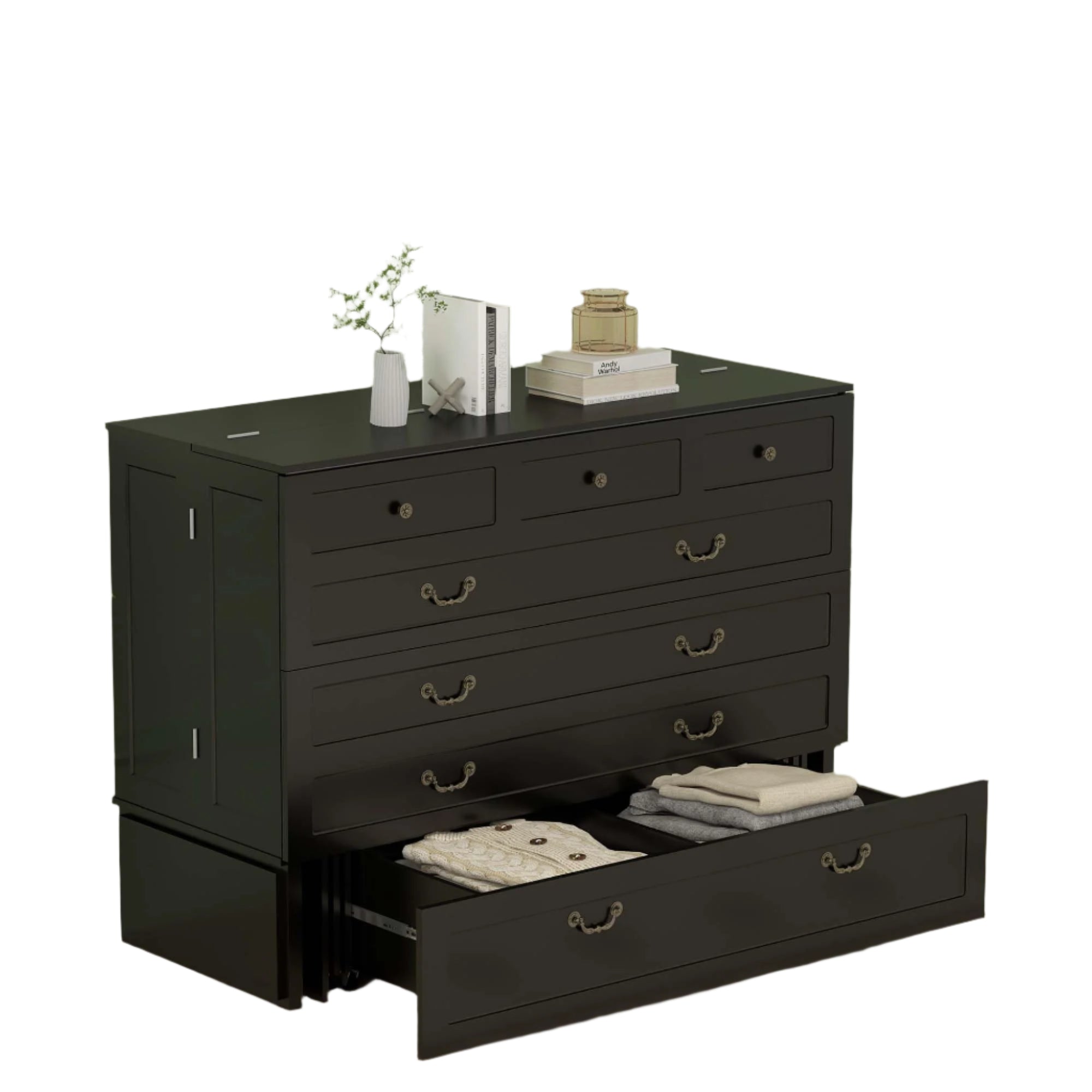 Queen Size Murphy Bed Cabinet with Storage & USB Charging Station