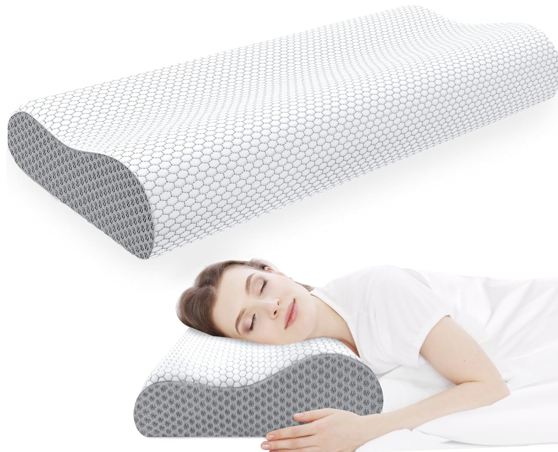 Orthopedic Memory Foam Pillow for Neck and Shoulder Pain Relief - Grey
