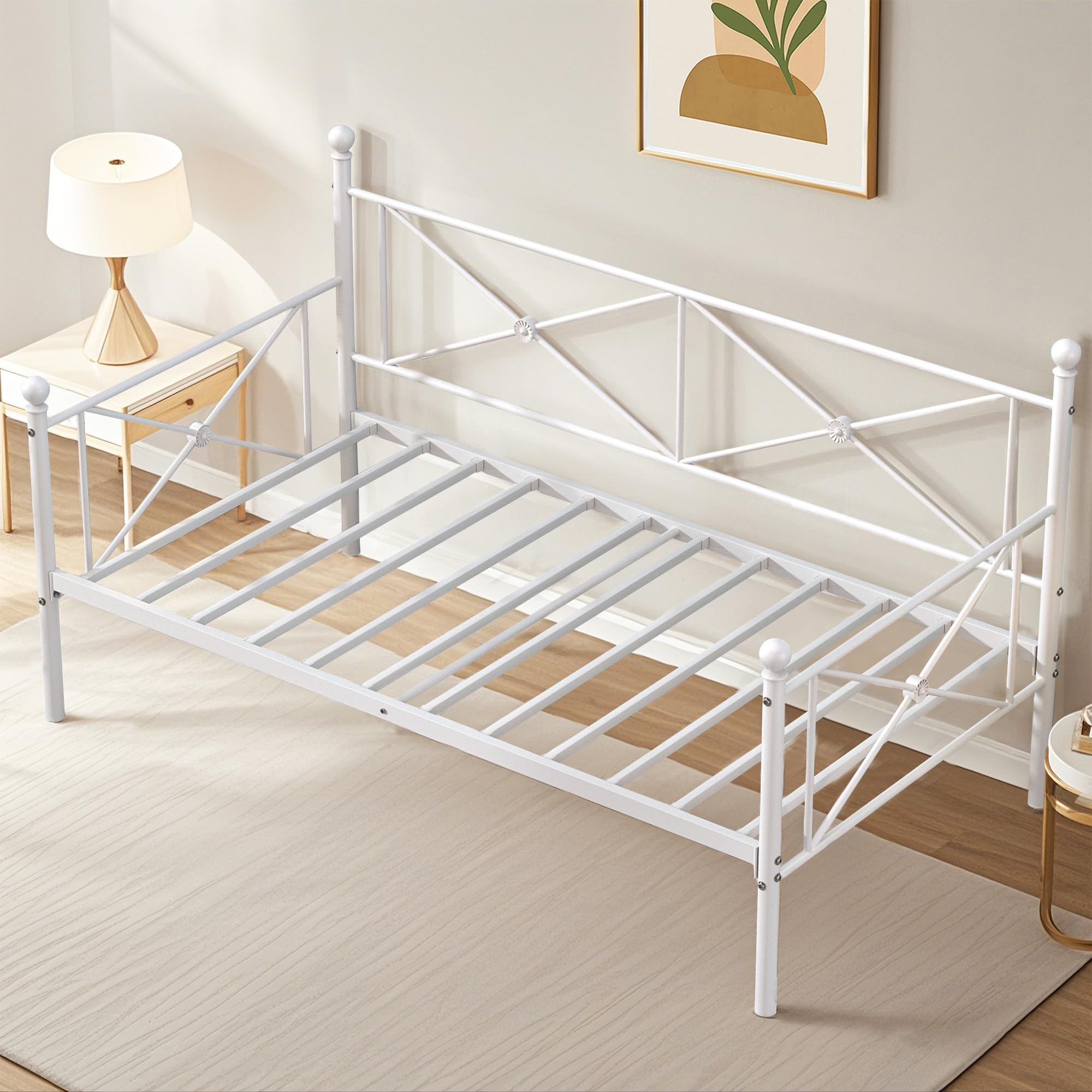 Twin Daybed with Headboard, Heavy-Duty Metal Slats Support, Sofa Bed Platform